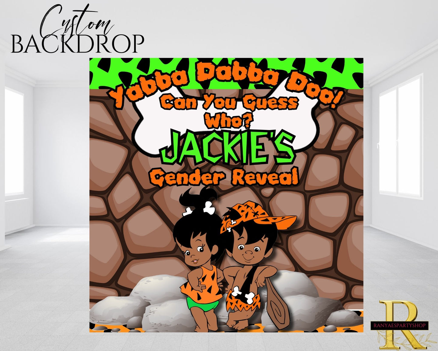 African American Bam Bam & Pebbles Gender Reveal | Gender Reveal Backdrop | Gender Reveal Decorations