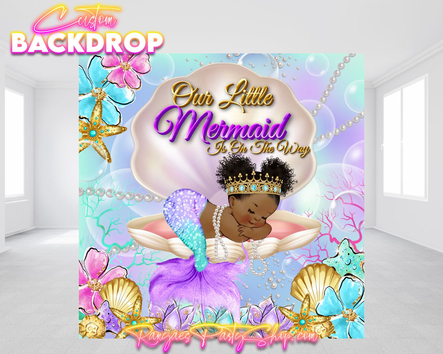 African American Mermaid Backdrop | Mermaid Banner | Mermaid Baby Shower | Baby Shower Backdrop