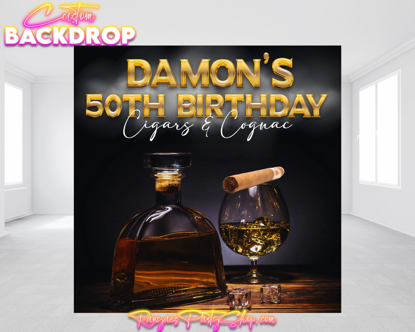 Cigars and Cognac Vinyl Backdrop | Cognac and Cigars Birthday Backdrop | Birthday Party Banner