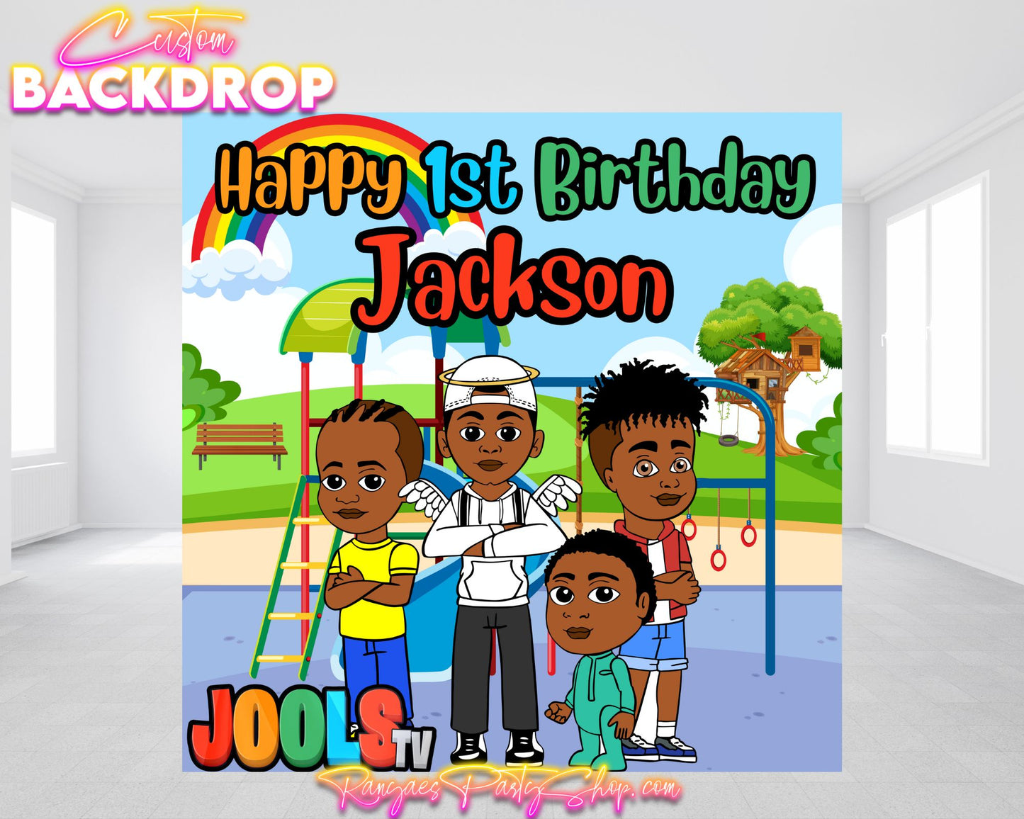 Jools Tv Birthday Backdrop | Boys Party Backdrop | Kids Tv Party Backdrop | Birthday Party Banner
