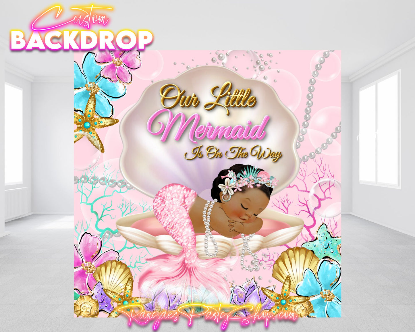 African American Mermaid Backdrop | Mermaid Banner | Mermaid Baby Shower | Baby Shower Backdrop