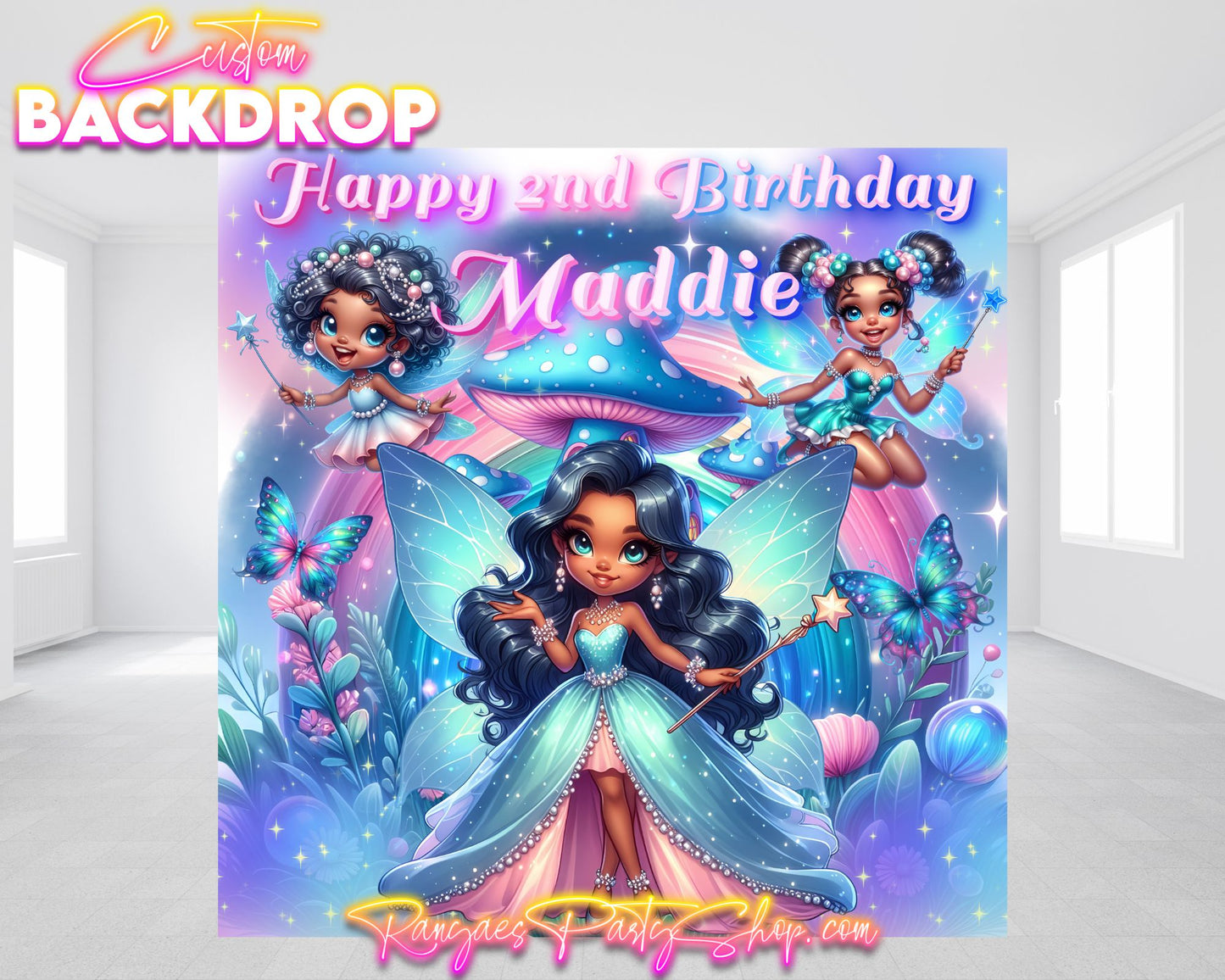African American Fairy Backdrop | African American Fairy Party | Birthday Backdrop | Birthday Banner