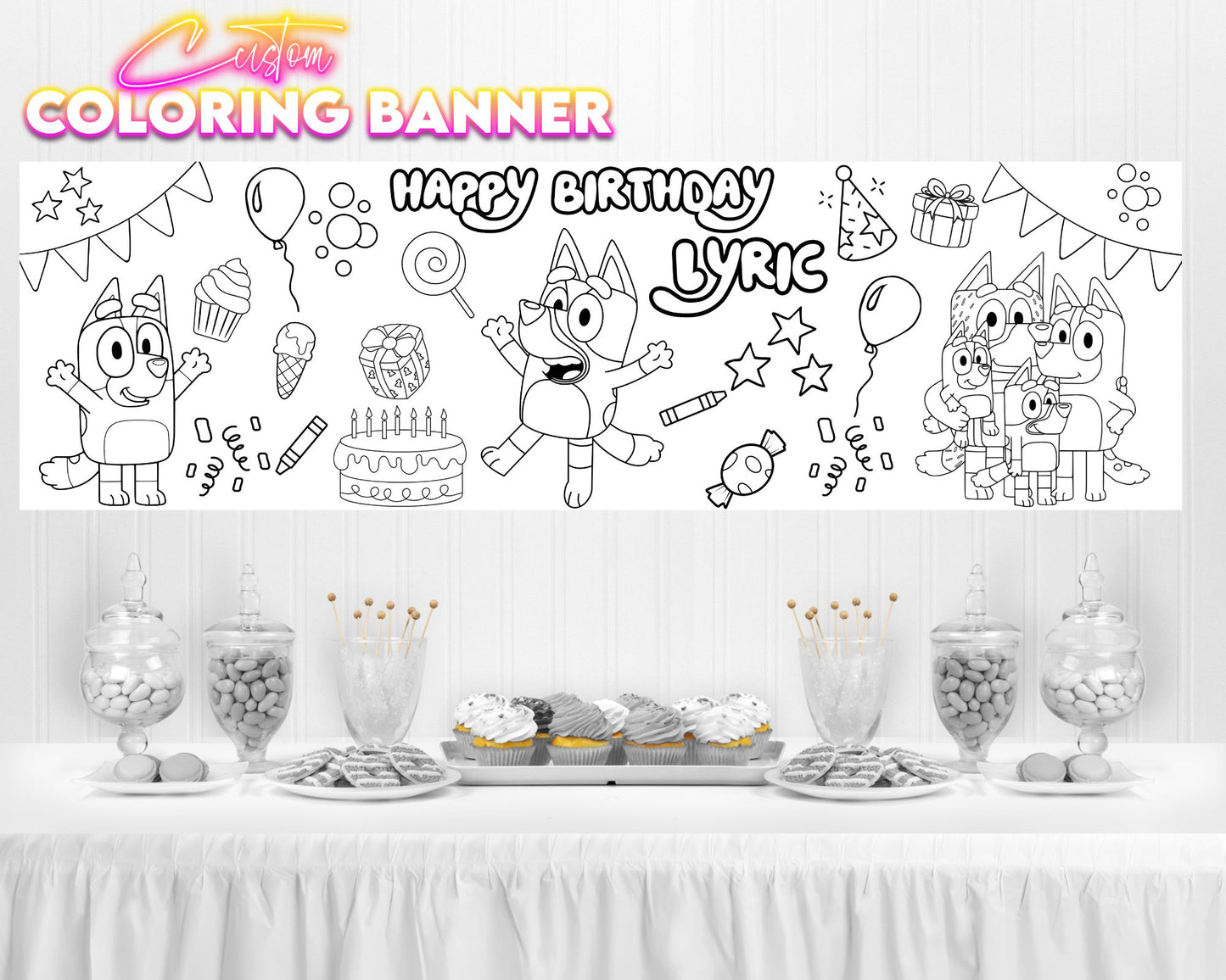 Bluey Birthday Coloring Banner | Coloring Fun | Family Fun | Group Activity | Birthday Party Activity | Coloring Banner