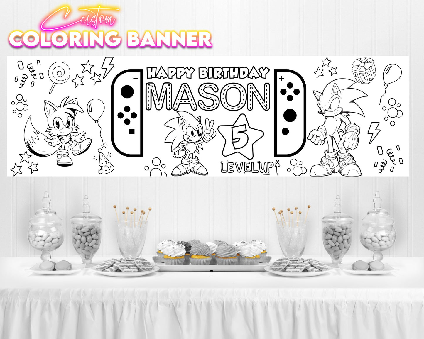 Sonic Birthday Coloring Banner | Coloring Fun | Family Fun | Group Activity | Birthday Party Activity | Coloring Banner