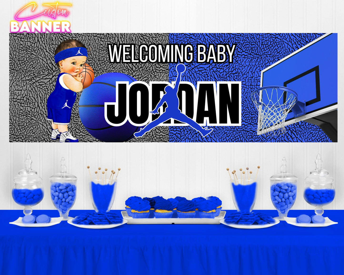 Jordan Theme Baby Shower Banner | Basketball Baby Shower Banner | Sneaker Ball Baby Shower | Party Banner | Printed & Shipped