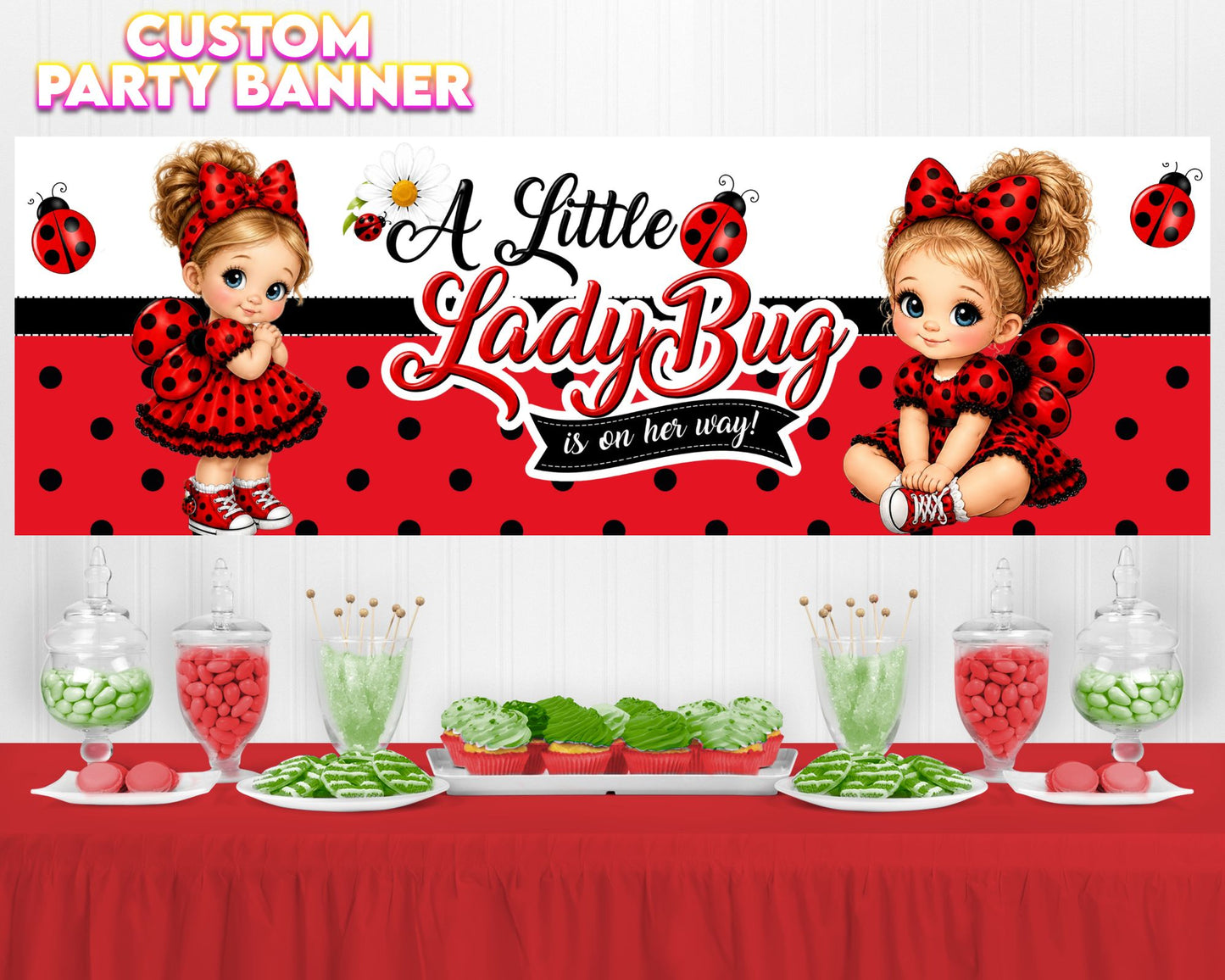 Little Lady Bug On the Way Banner | Lady Bug Baby Shower | Baby Shower Banner | Party Banner | Printed & Shipped