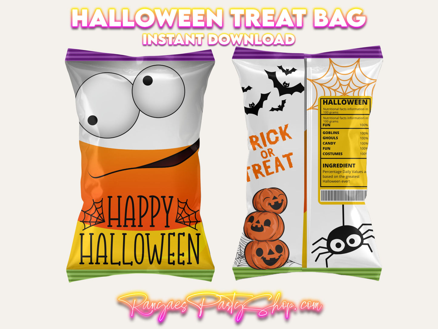 Halloween Treat Bags | Kids Halloween Treats | Instant Download | You Download | You Print | You Assemble