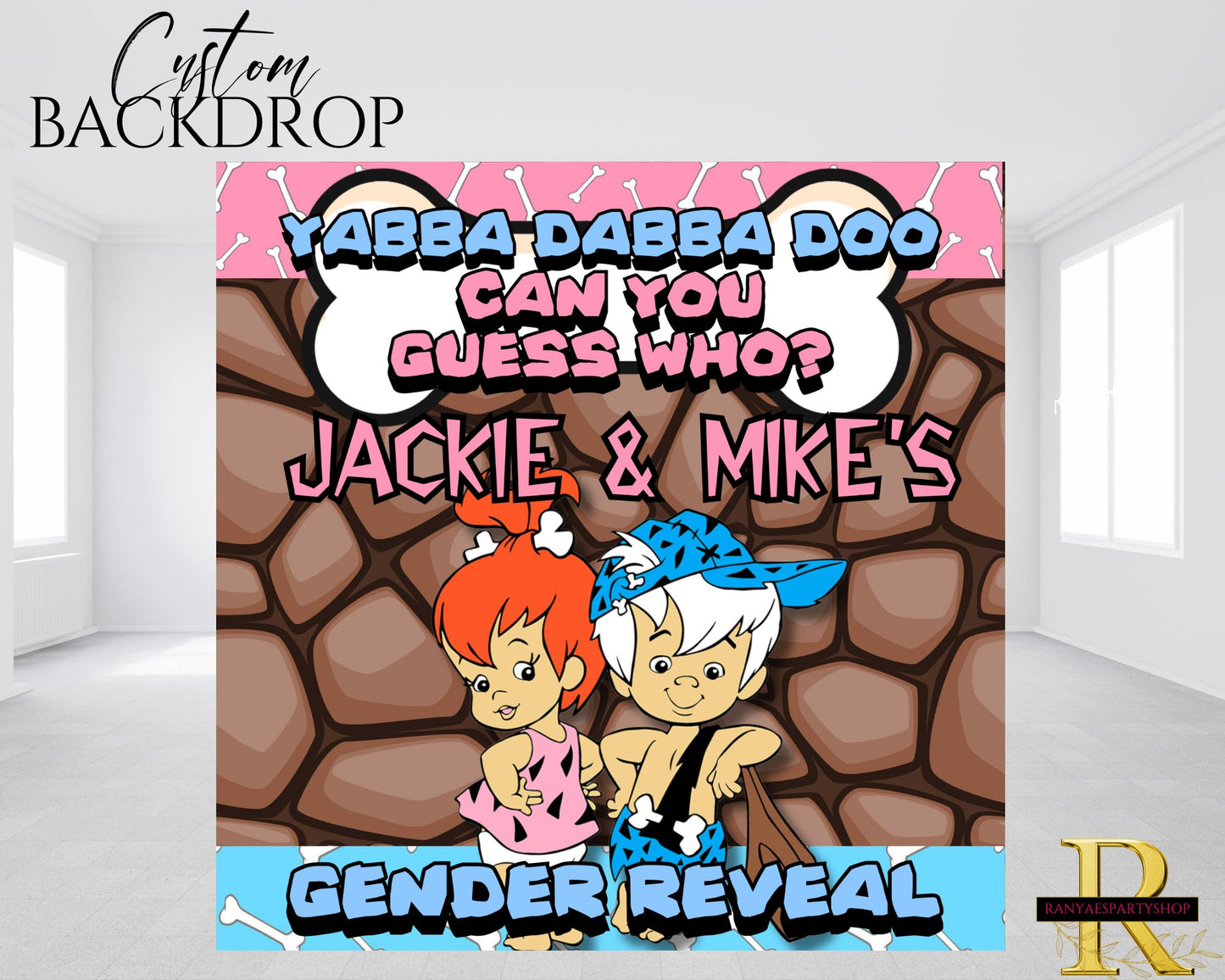 Bam Bam & Pebbles Gender Reveal Backdrop | Gender Reveal Banner | Gender Reveal Backdrop | Gender Reveal Decorations
