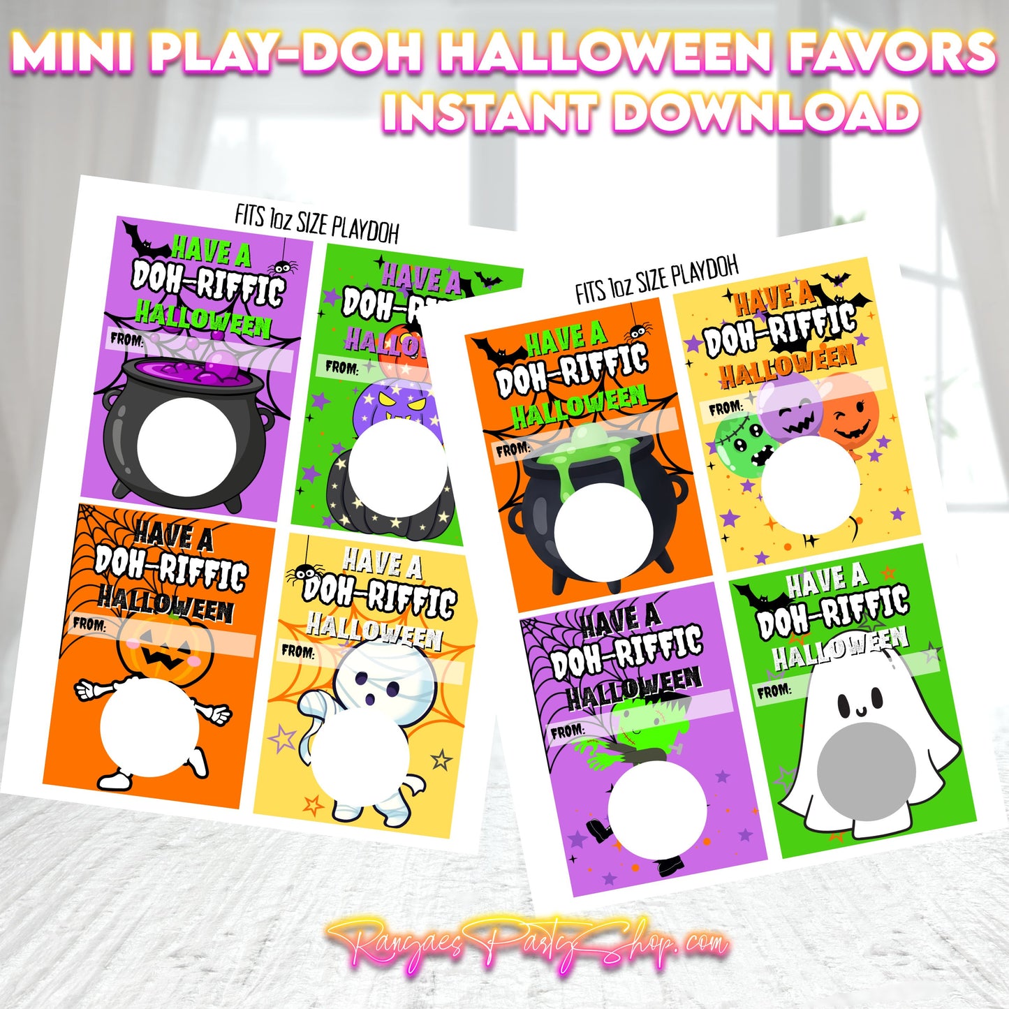 Halloween Mini Doh Favors Cards | INSTANT DOWNLOAD | You Print & Assemble | Mini Doh Party Favors