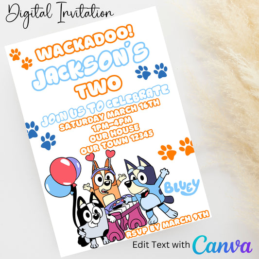 Bluey 5x7 Digital Invitation | Editable Text with  Canva | You Save | You Download | You Print | Digital File Only