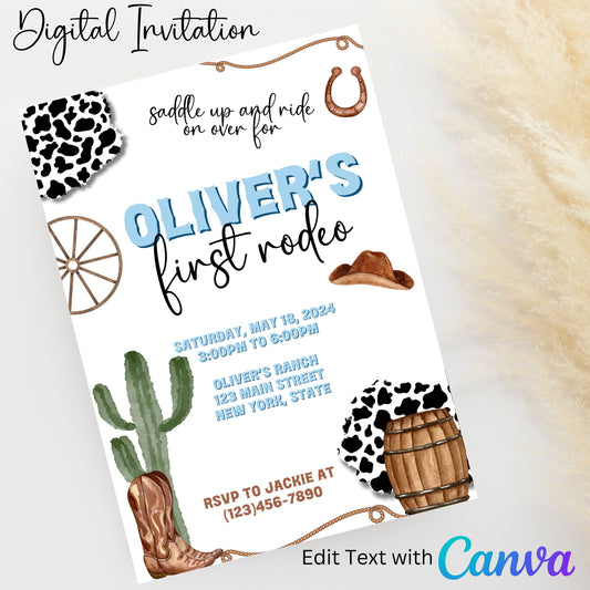 My First Rodeo 5x7 Digital Invitation | Editable Text with  Canva | You Save | You Download | You Print | Digital File Only
