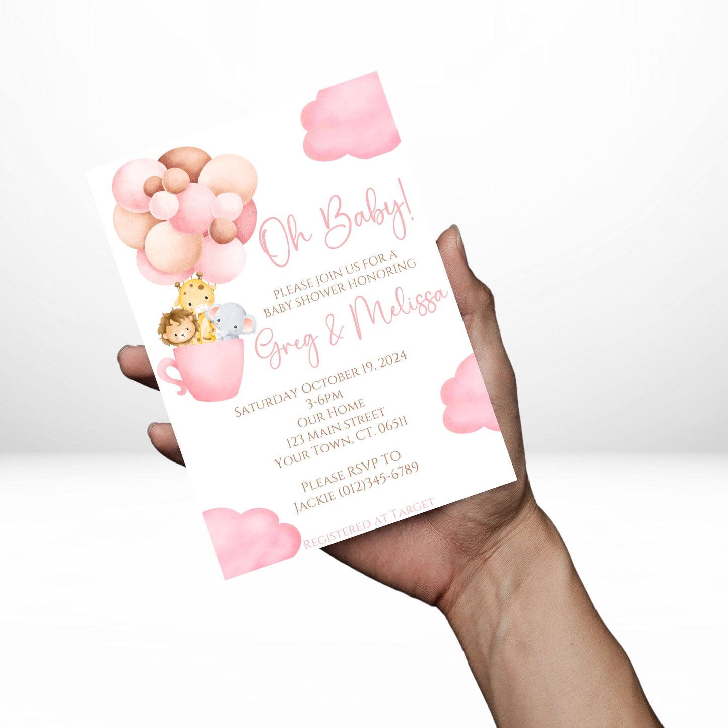 Baby Girl Safari 5x7 Digital Invitation | Safari Baby Shower Invite | Edit Text with Canva | Digital File Only
