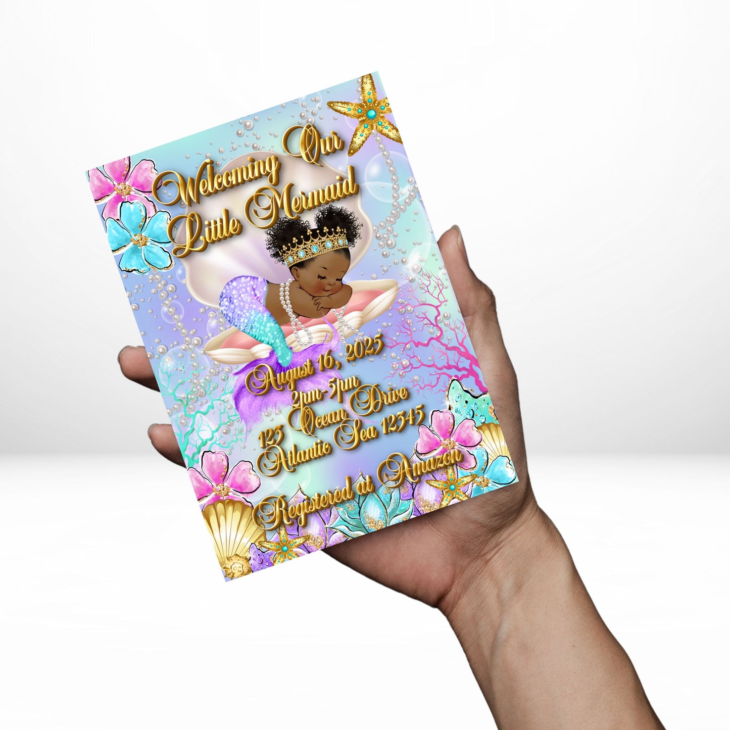 Our Little Mermaid 5x7 Digital Invitation | AA Mermaid Baby Shower Invite | Edit Text with CANVA PRO | Baby Shower Invitation | Digital File Only