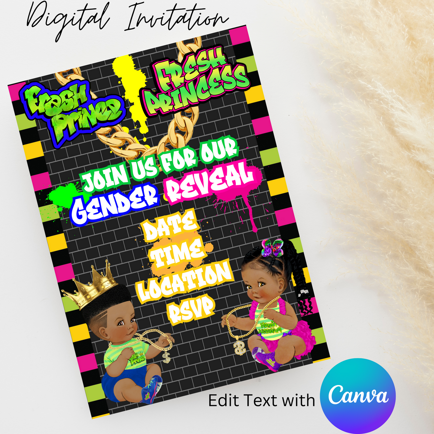 Fresh Prince & Fresh Princess 5x7 Digital Invitation | Editable Text with Canva | You Save | You Download | You Print | DIGITAL FILE ONLY