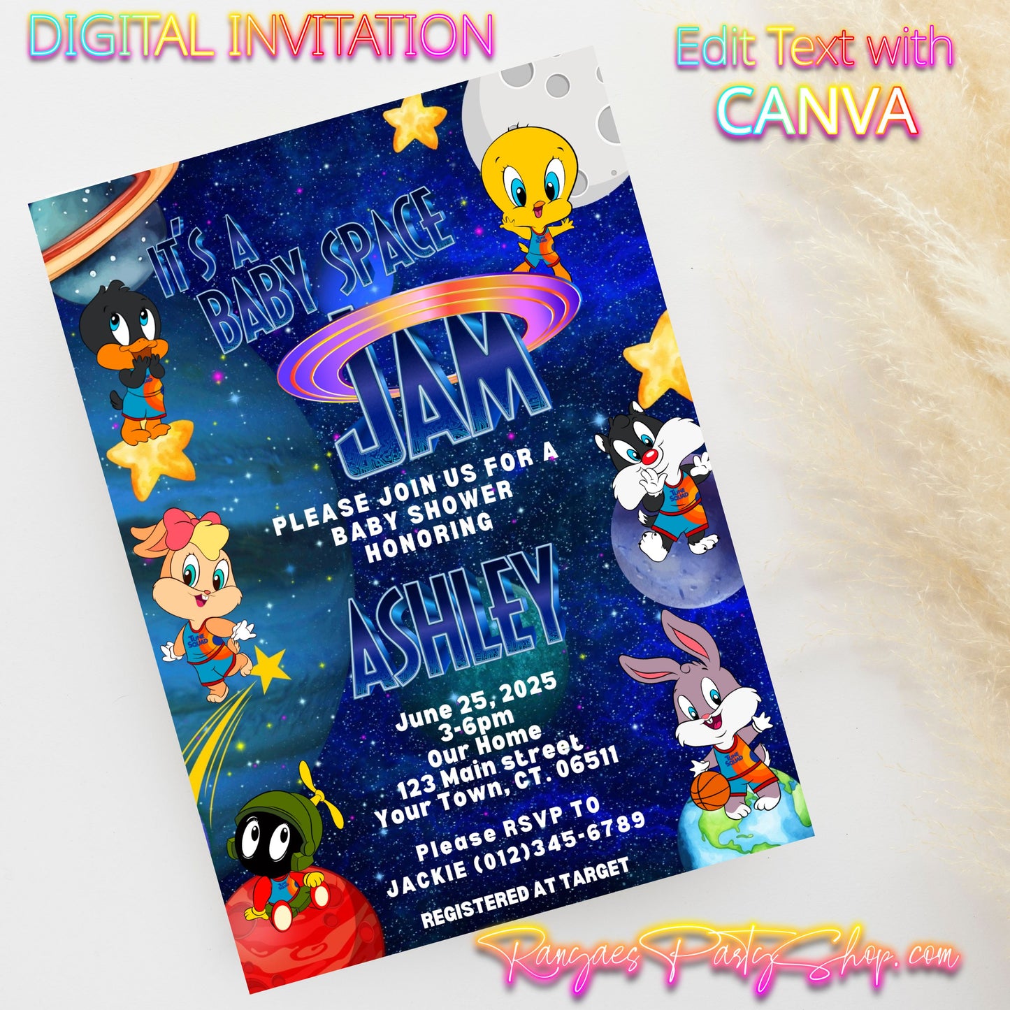 Space Jam New Legacy 5x7 Digital Invitation | Space Jam New Legacy Baby Shower Invite | Edit Text with Canva | Space Jam New Legacy Baby Shower | Digital File Only