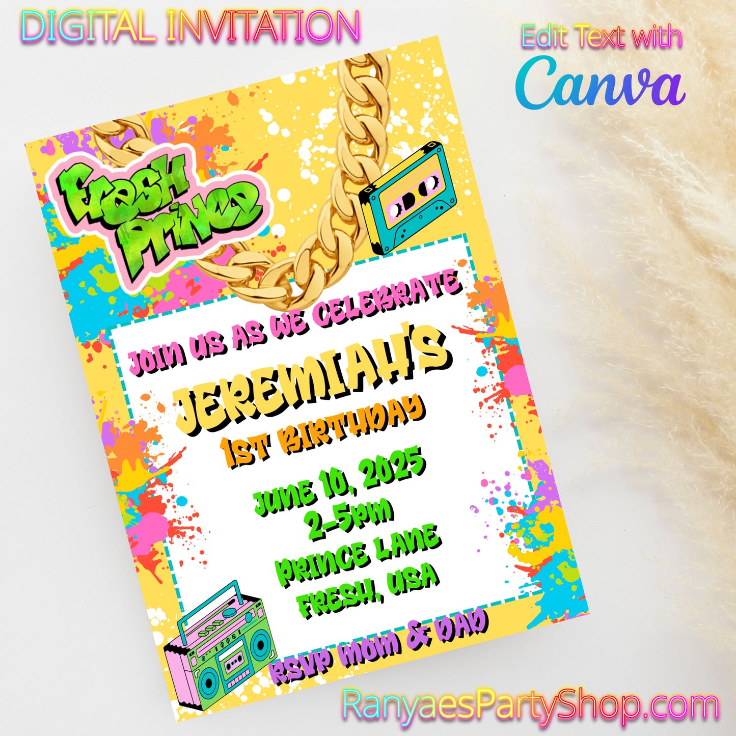 Fresh Prince 5x7 Digital Invitation | Fresh Prince Party Invite | Edit Text with Canva | Birthday Party Invitation | Digital File Only