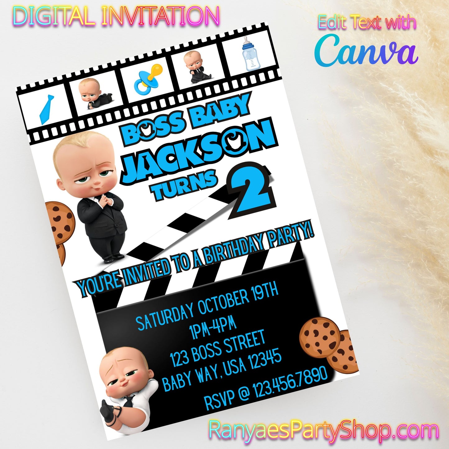 Boss Baby 5x7 Digital Invitation | Boss Baby Party Invite | Edit Text with Canva | Birthday Party Invitation | Digital File Only