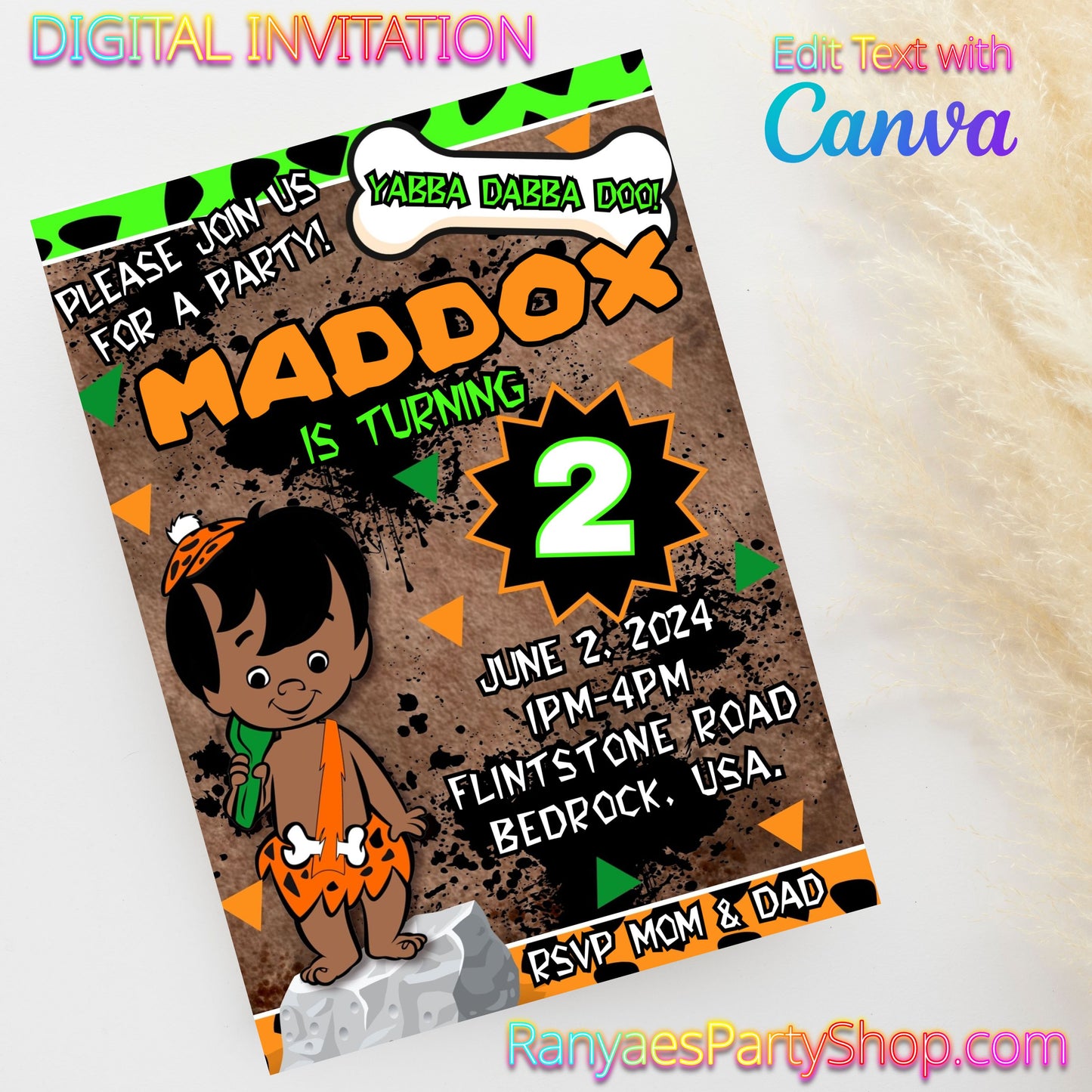 African American Bam Bam 5x7 Digital Invitation | AA Bam Bam Party Invite | Edit Text with Canva | Birthday Party Invitation | Digital File Only