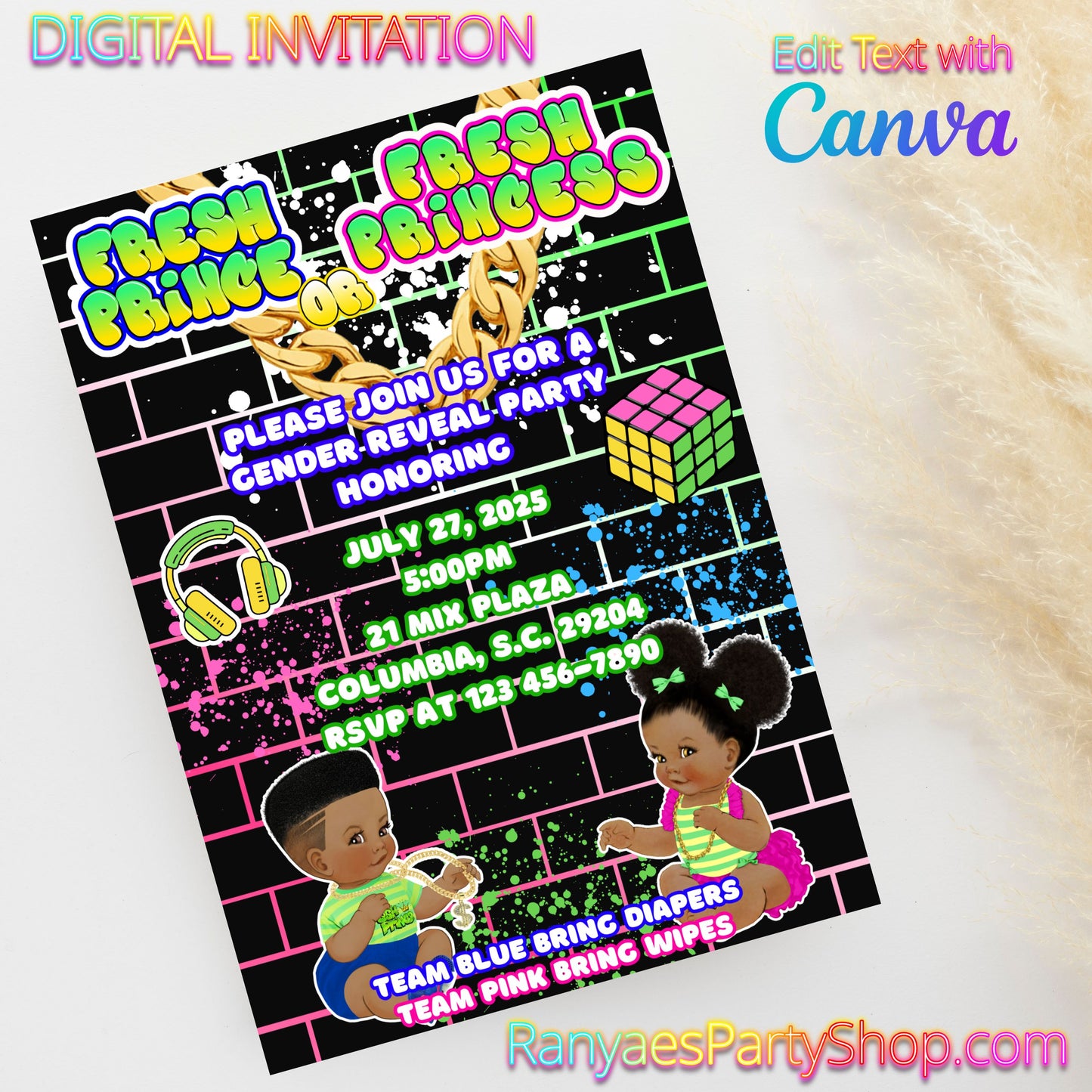 Fresh Prince or Princess 5x7 Digital Invitation | Gender Reveal Invite | Edit Text with Canva | Gender Reveal | Digital File Only