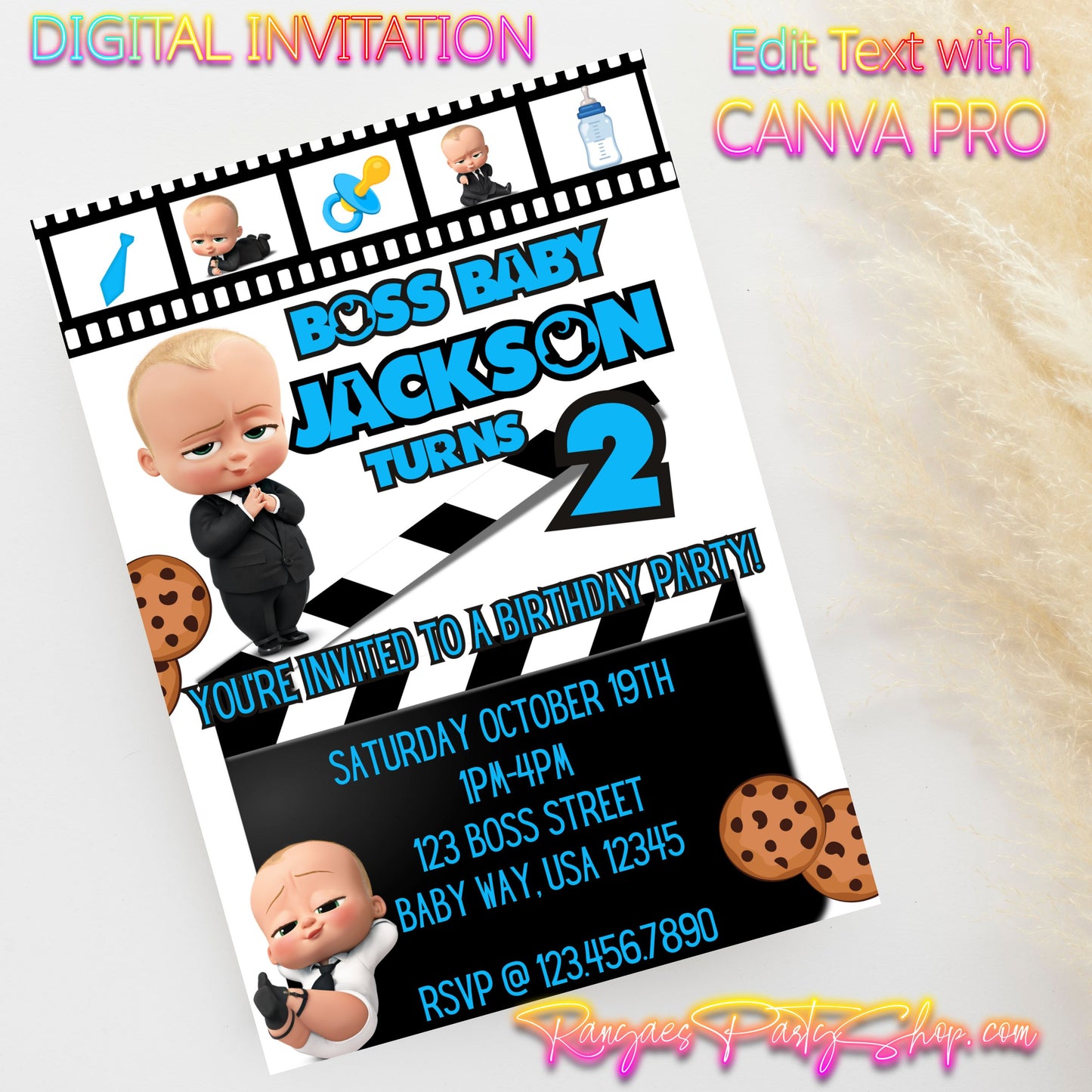 Boss Baby 5x7 Digital Invitation | Boss Baby Party Invite | Edit Text with CANVA PRO | Birthday Party Invitation | Digital File Only