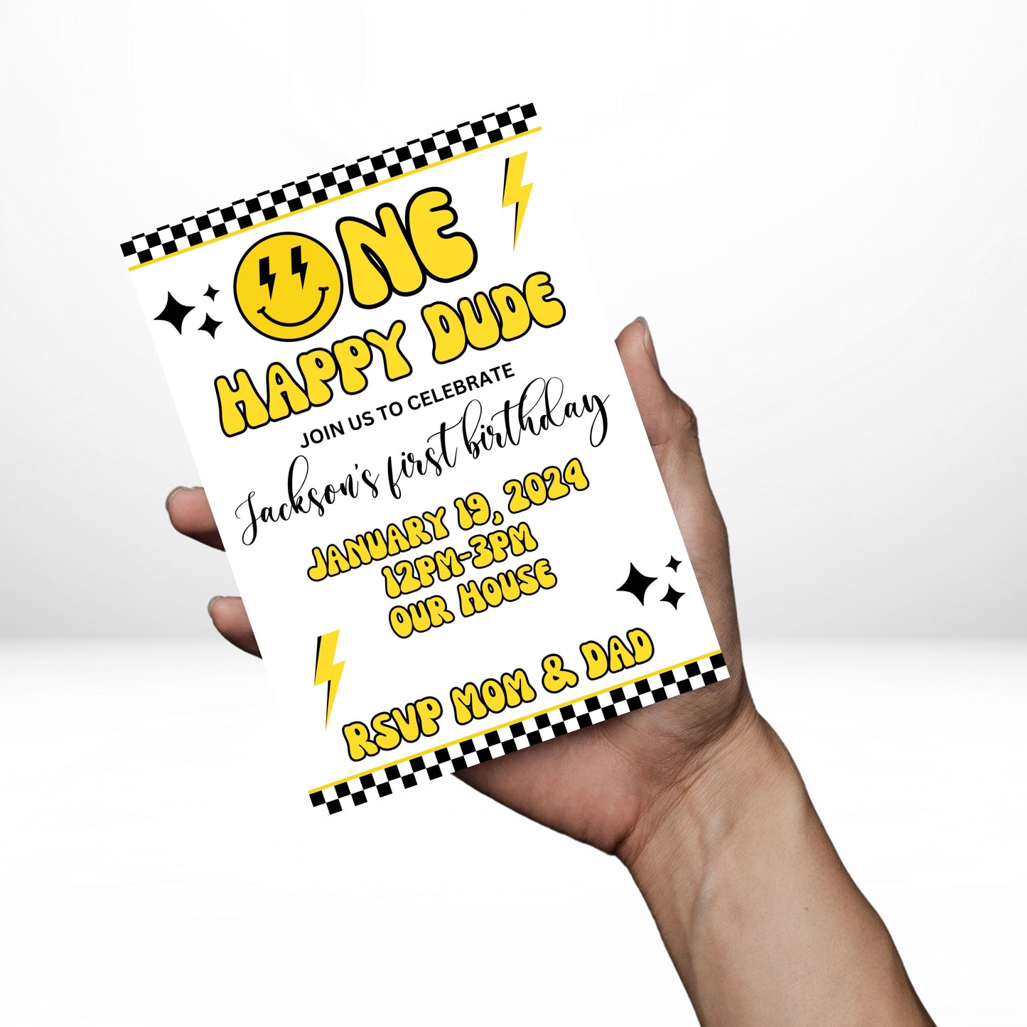 One Happy Dude 5x7 Digital Invitation | Happy Dude Party Invite | Edit Text with Canva | Birthday Party Invitation | Digital File Only