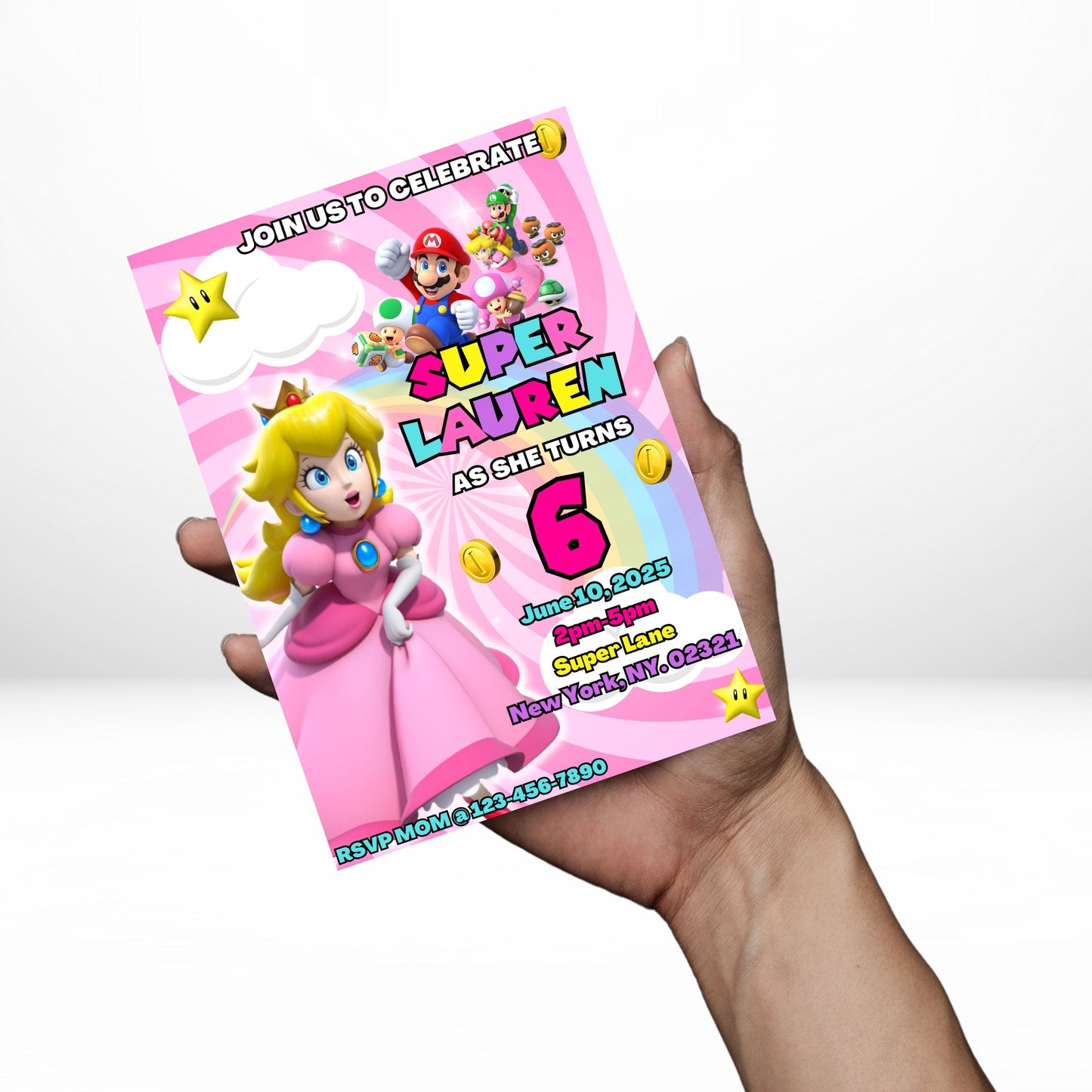 Princess Peach 5x7 Digital Invitation | Princess Peach Party Invite | Edit Text with Canva | Birthday Party Invitation | Digital File Only
