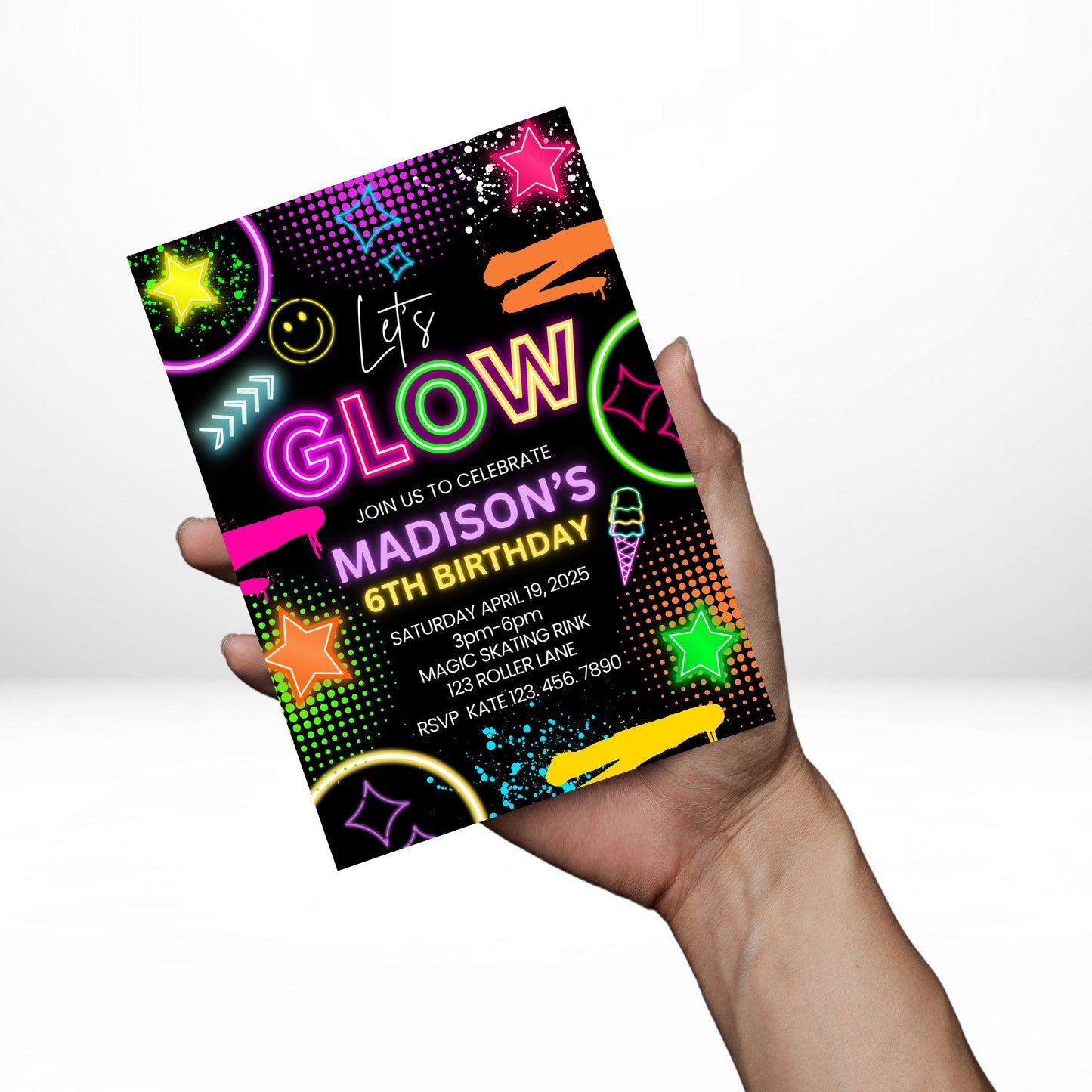 Glow Party 5x7 Digital Invitation | Let's Glow Party Invite | Edit Text with CANVA PRO | Birthday Party Invitation | Digital File Only