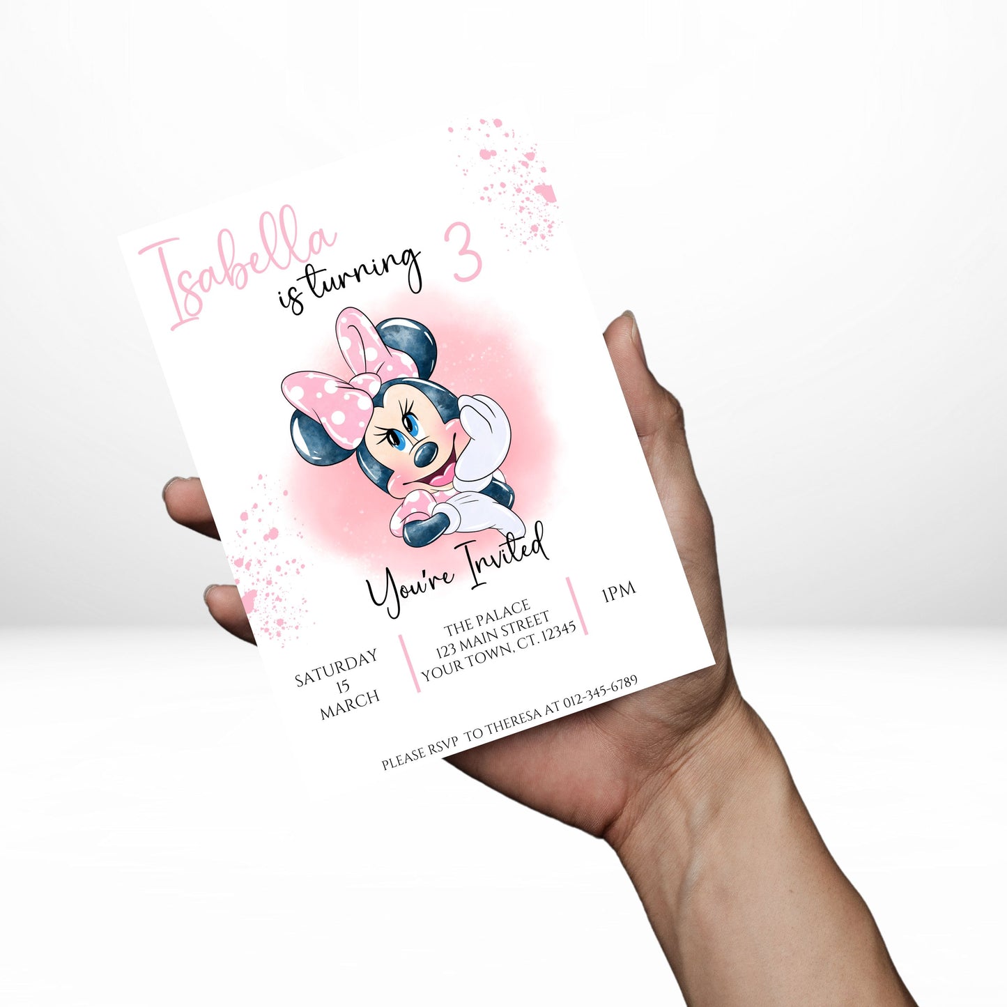 Minnie Watercolor 5x7 Digital Invitation | Minnie Birthday Party Invite | Edit Text with Canva | Birthday Party Invitation | Digital File Only
