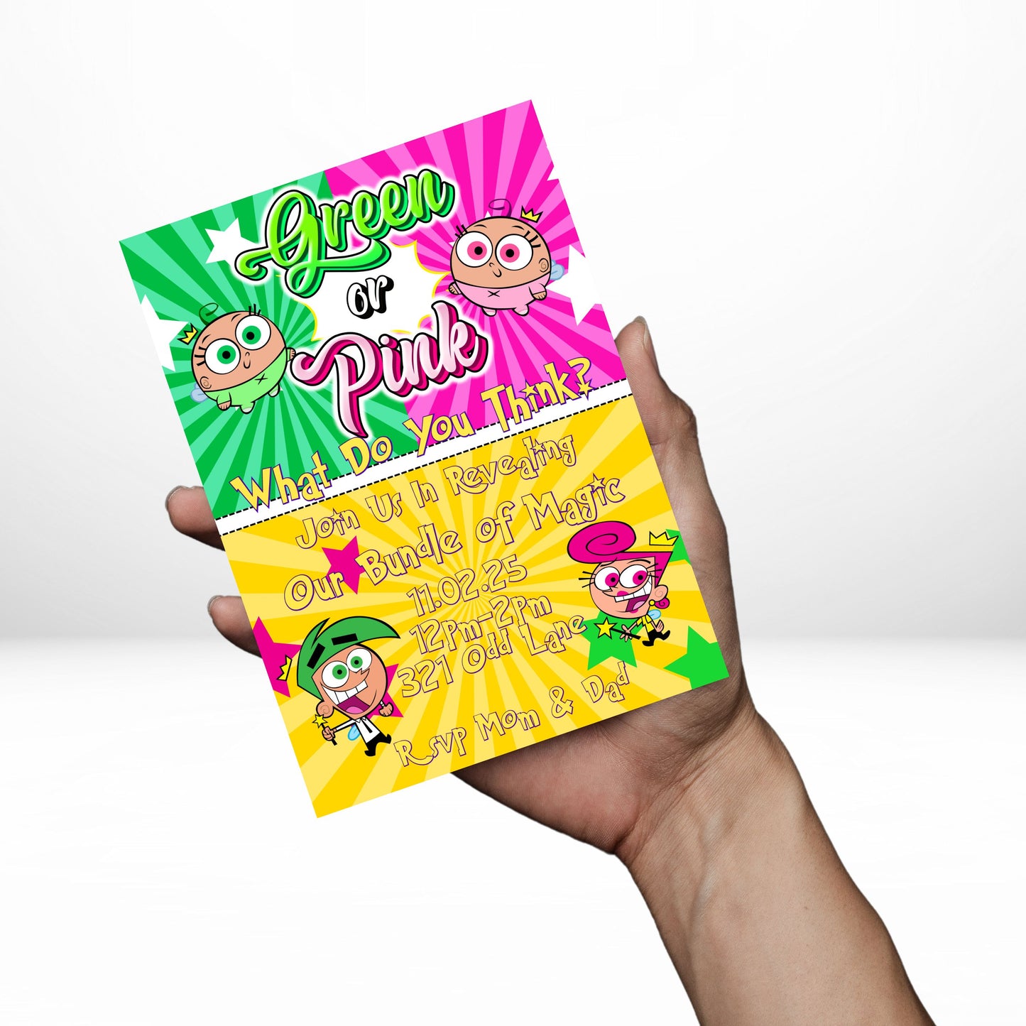Oddparents Gender Reveal 5x7 Digital Invitation | Cosmo or Wanda Gender Reveal | Edit Text with Canva Pro | Digital File Only