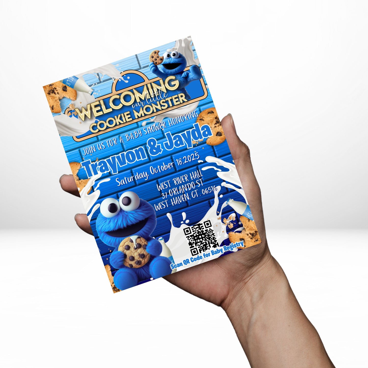 Cookie Monster 5x7 Digital Invitation | Cookie Monster Baby Shower Invite | Edit Text with CANVA PRO | Baby Shower Invitation | Digital File Only