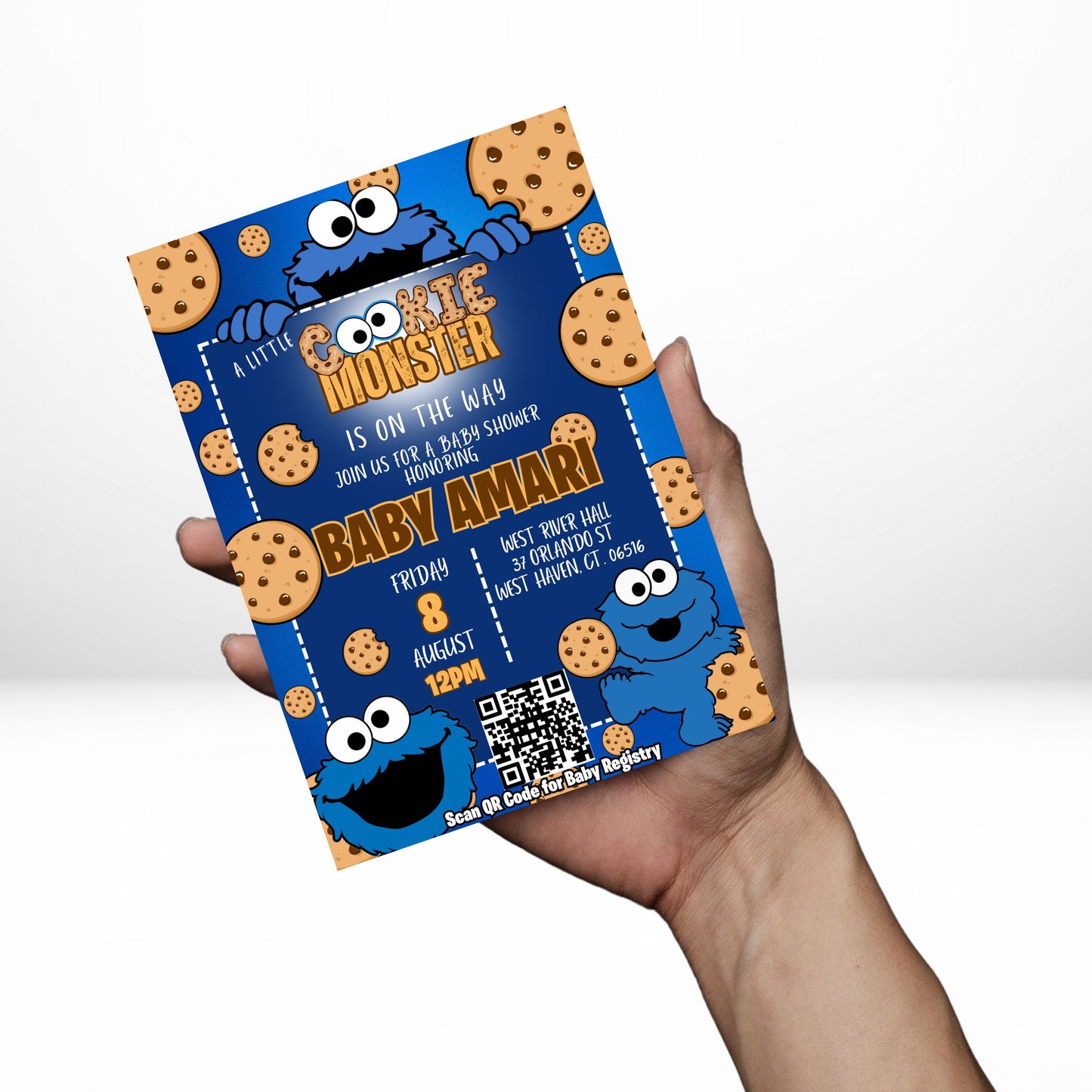 Cookie Monster 5x7 Digital Invitation | Cookie Monster Baby Shower Invite | Edit Text with CANVA PRO | Baby Shower Invitation | Digital File Only