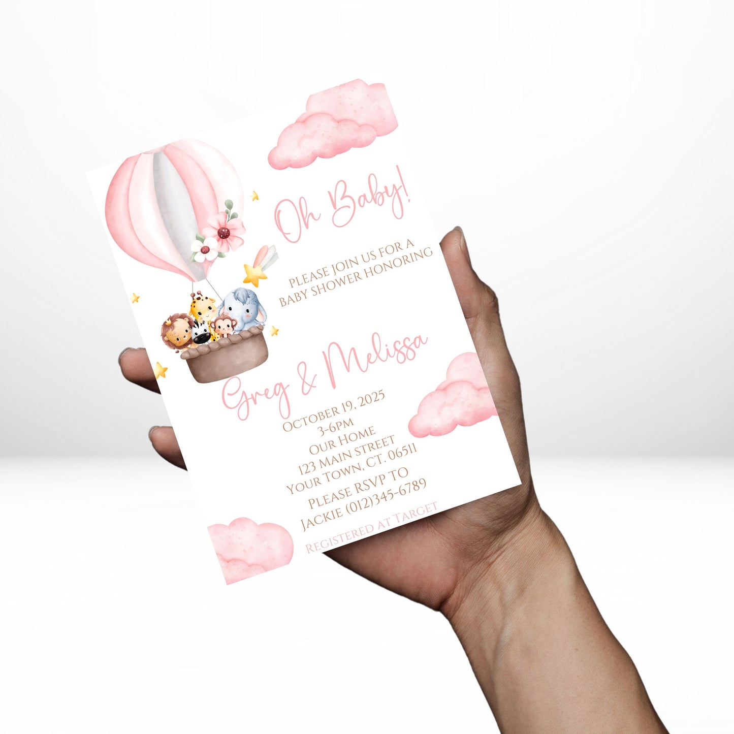 Baby Girl Safari 5x7 Digital Invitation | Safari Baby Shower Invite | Edit Text with CANVA PRO | Digital File Only