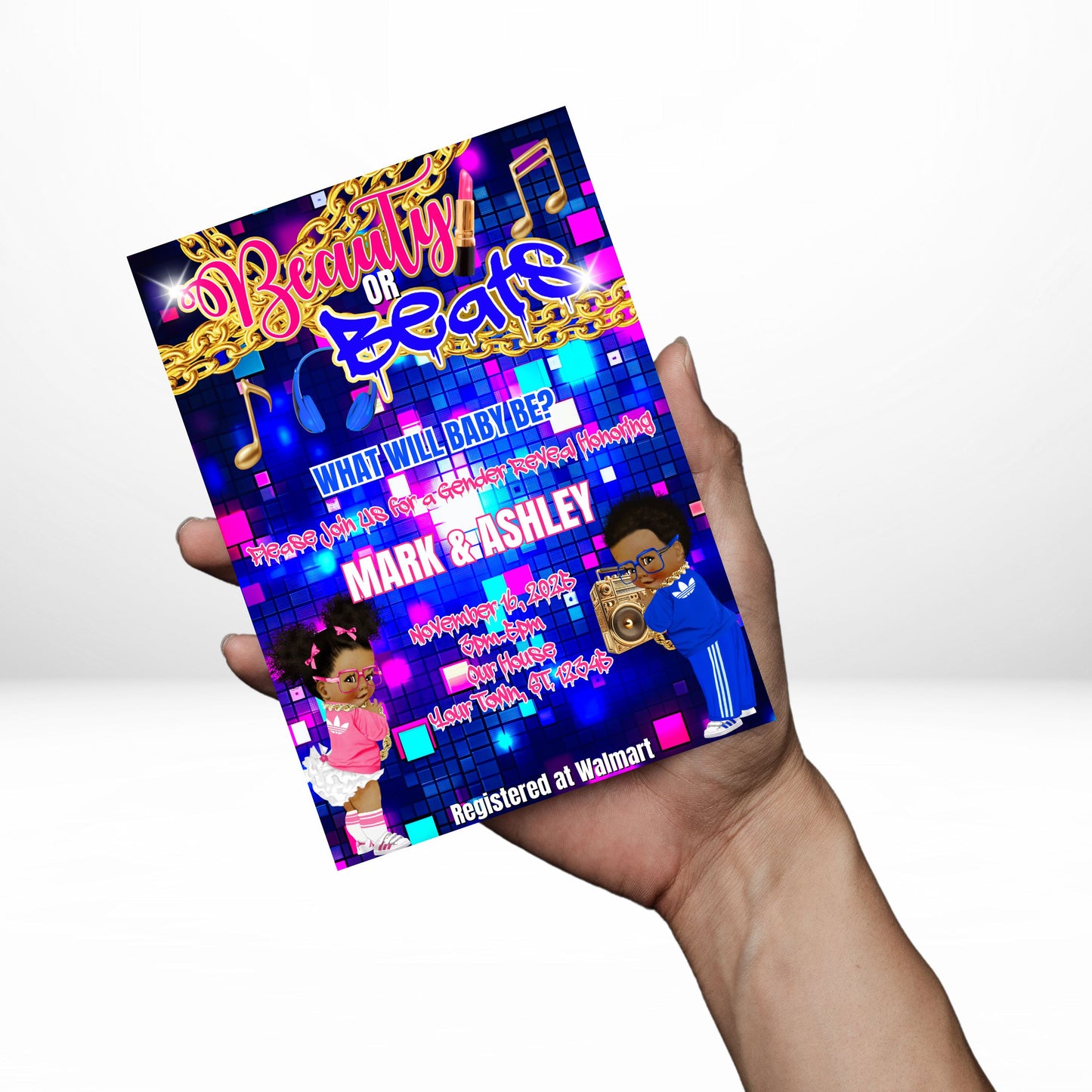 Beauty or Beats Gender 5x7 Digital Invitation | Beauty or Beats Gender Reveal Invite | Edit Text with CANVA PRO | Digital File Only