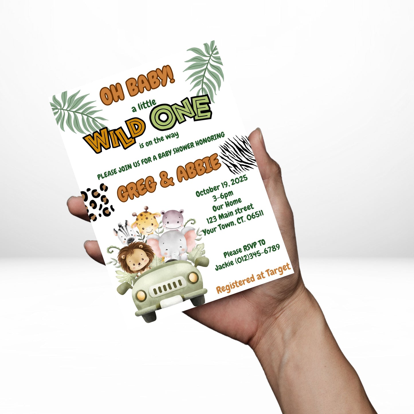 Safari Baby Shower 5x7 Digital Invitation | Safari Baby Shower | Edit Text with CANVA PRO | Digital File Only