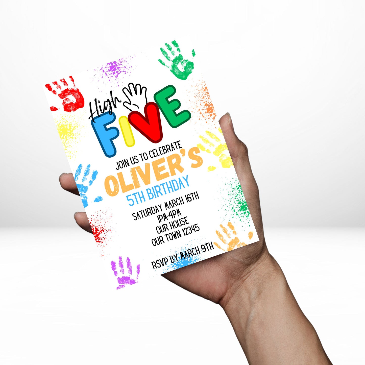 High Five 5x7 Digital Invitation | High 5 Party Invite | Edit Text with Canva | Birthday Party Invitation | Digital File Only