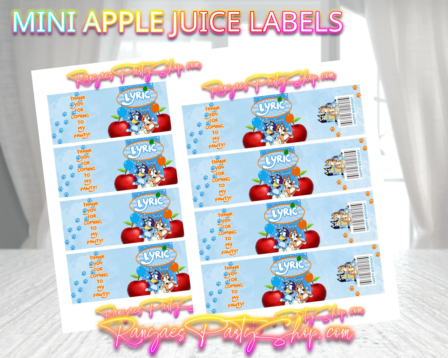 Mini Apple Juice Labels | Custom Mini Apple Juice Labels | Bluey Party | Bluey Mini Apple Juice Favors