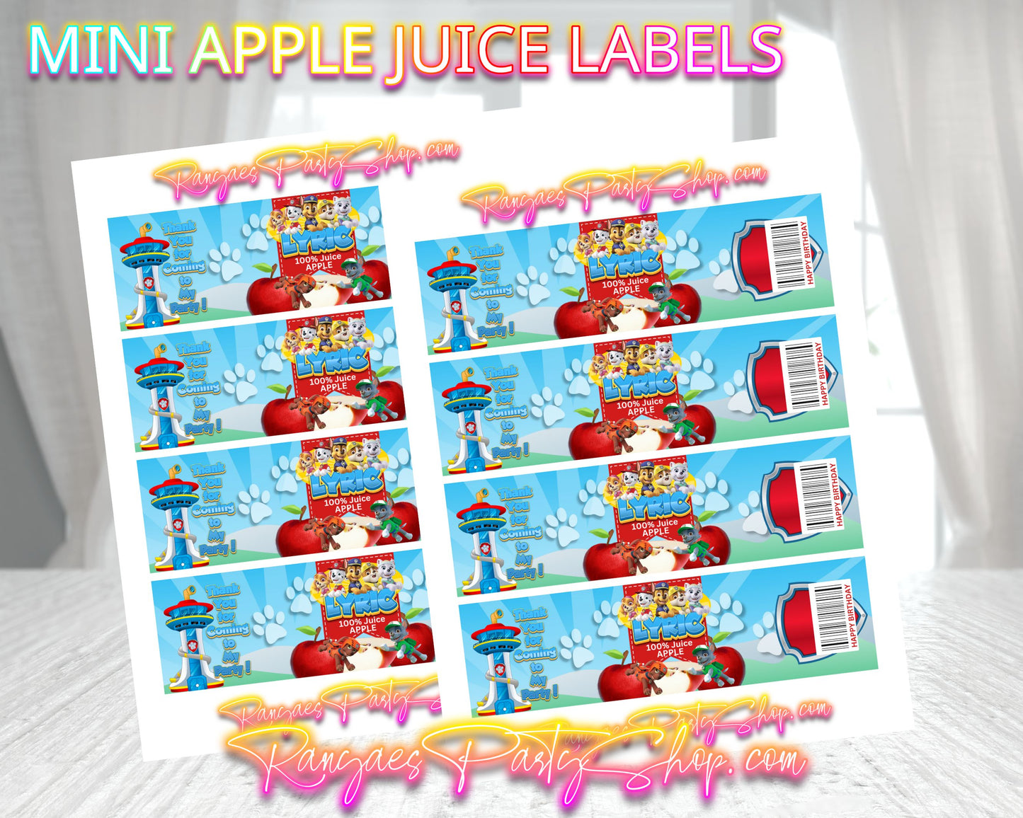 Mini Apple Juice Labels | Custom Mini Apple Juice Labels | Paw Patrol Party | Paw Patrol Mini Apple Juice Favors