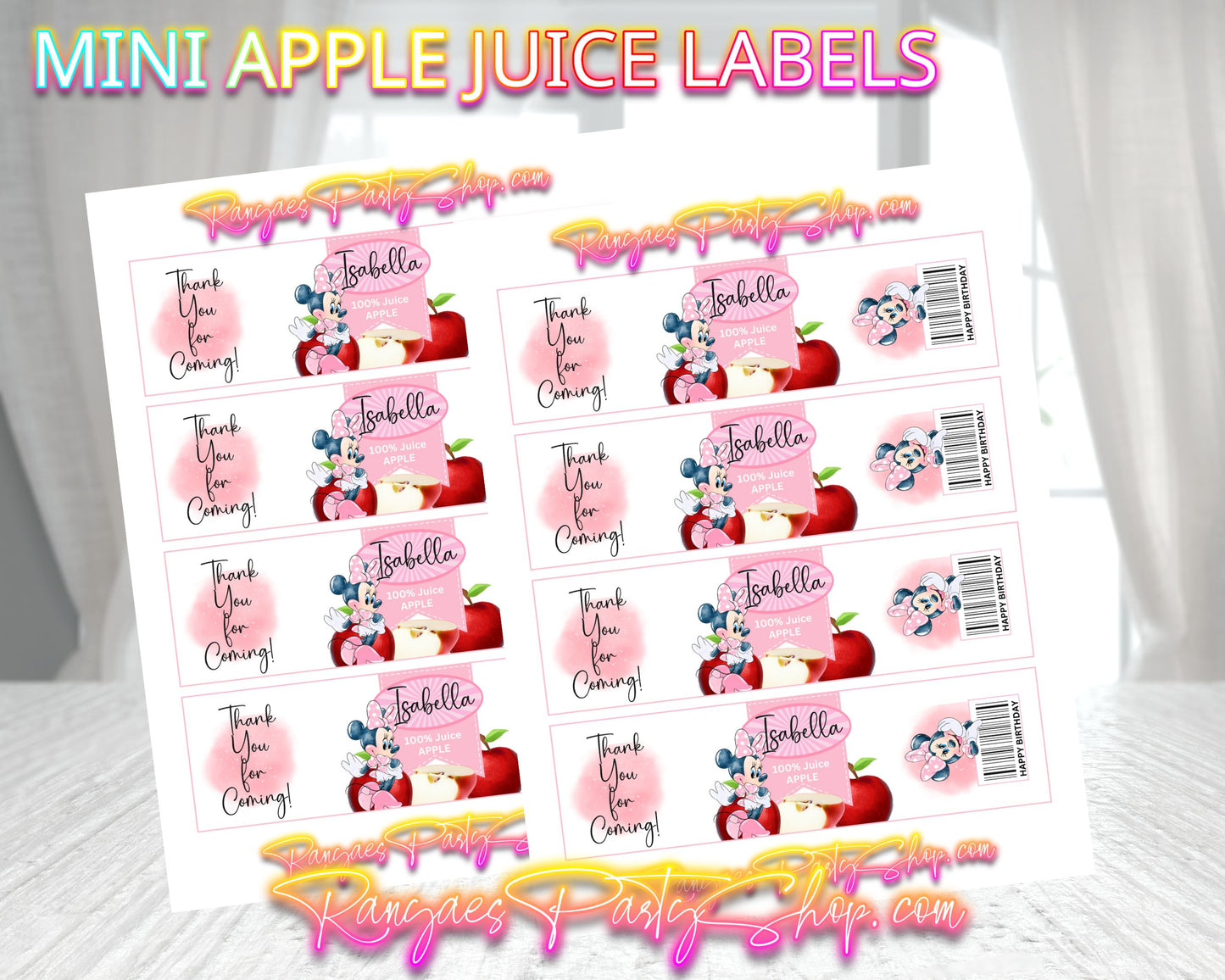 Mini Apple Juice Labels | Custom Mini Apple Juice Labels | Minnie Party | Minnie Mini Apple Juice Favors