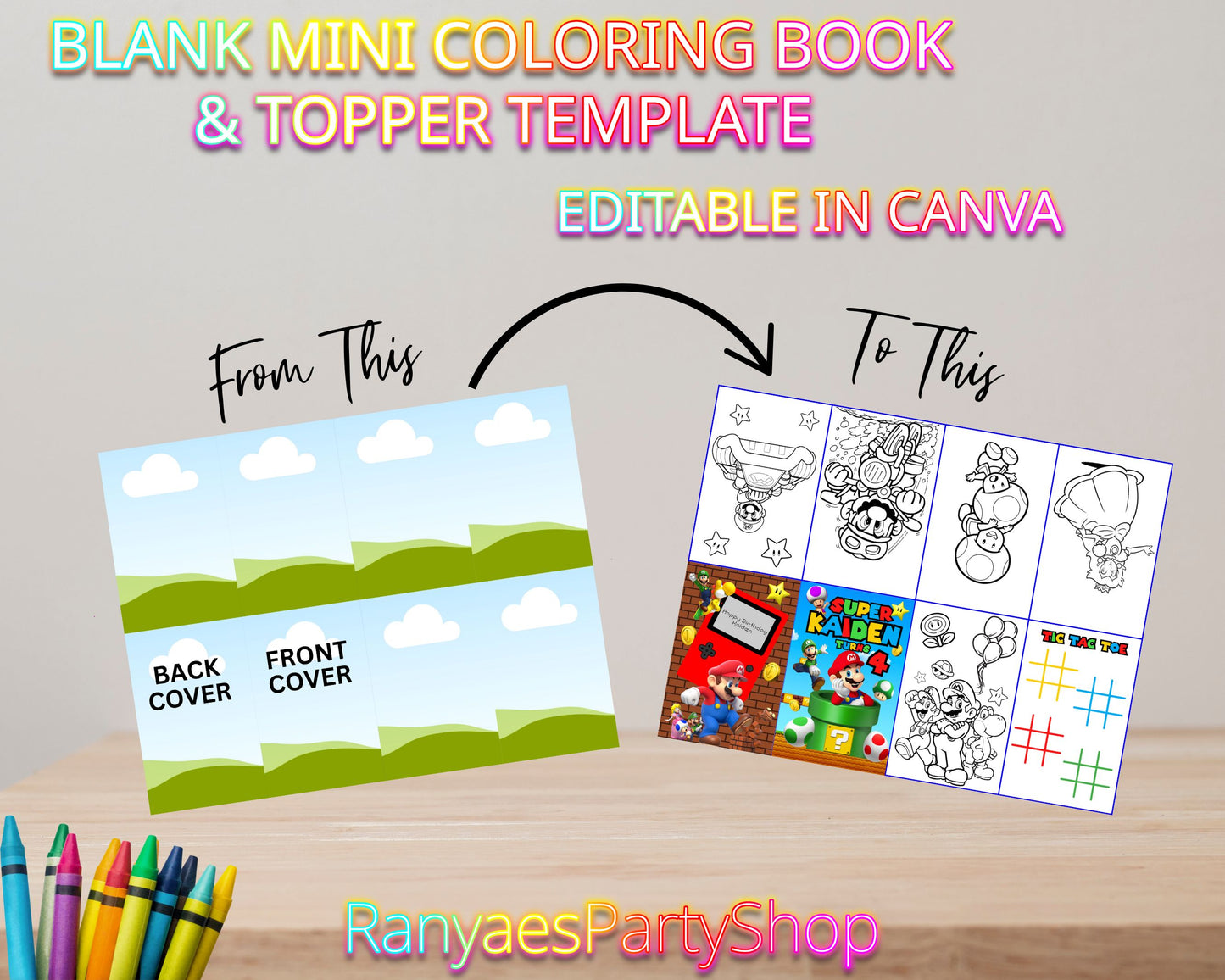 Mini Coloring Book and Topper Template 8.5x11 | Canva Template | Design with Canva | Digital File Only