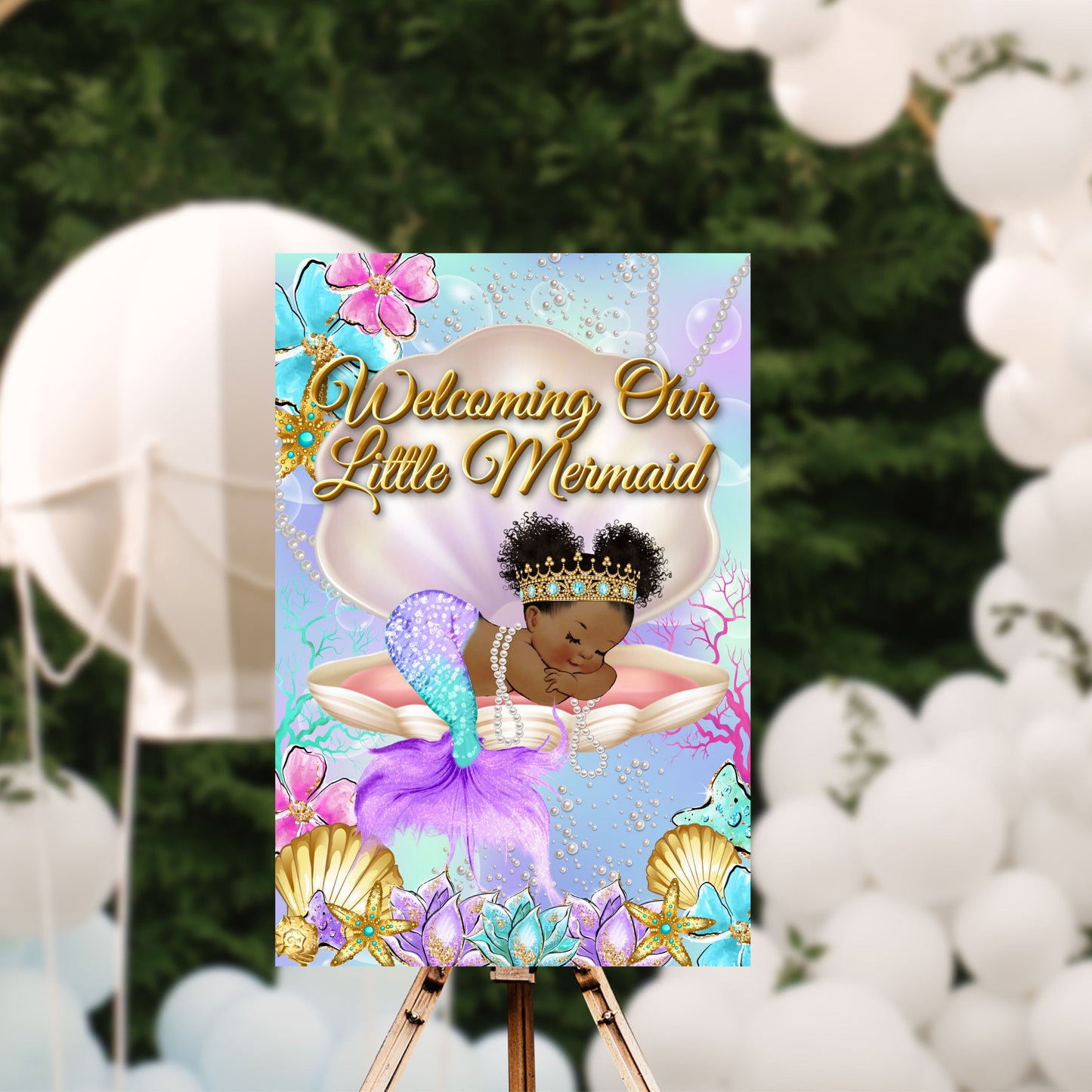 African American Mermaid Welcome Sign | Mermaid Baby Shower | 20x30 | Digital File Only | Instant Download