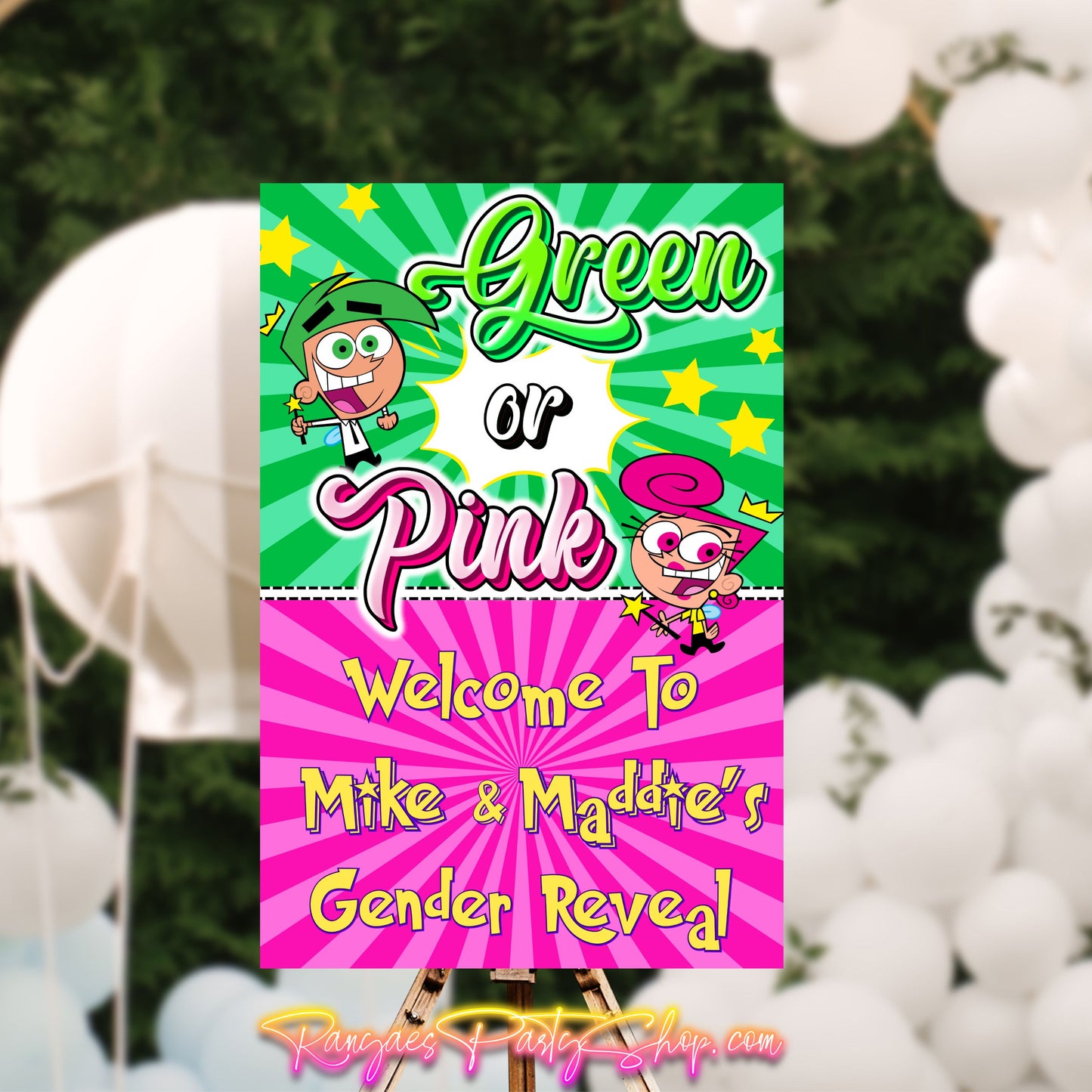 Oddparents Gender Reveal Sign | Edit Text with Canva Pro | Digital Poster | Cosmo or Wanda Gender Reveal