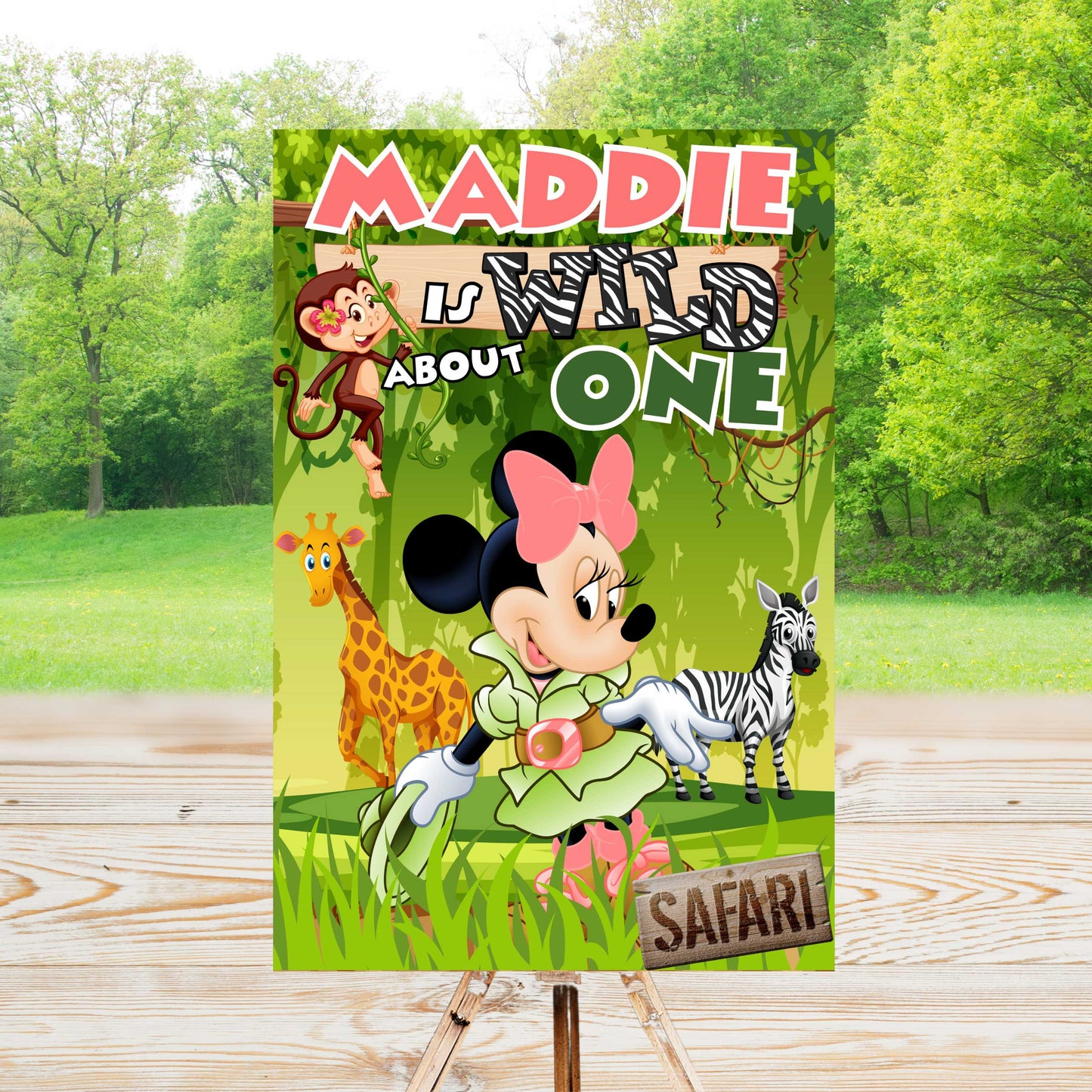 Minnie Safari Party Sign | Editable Text with Canva | Digital Poster | Edit | Save | Download | Print