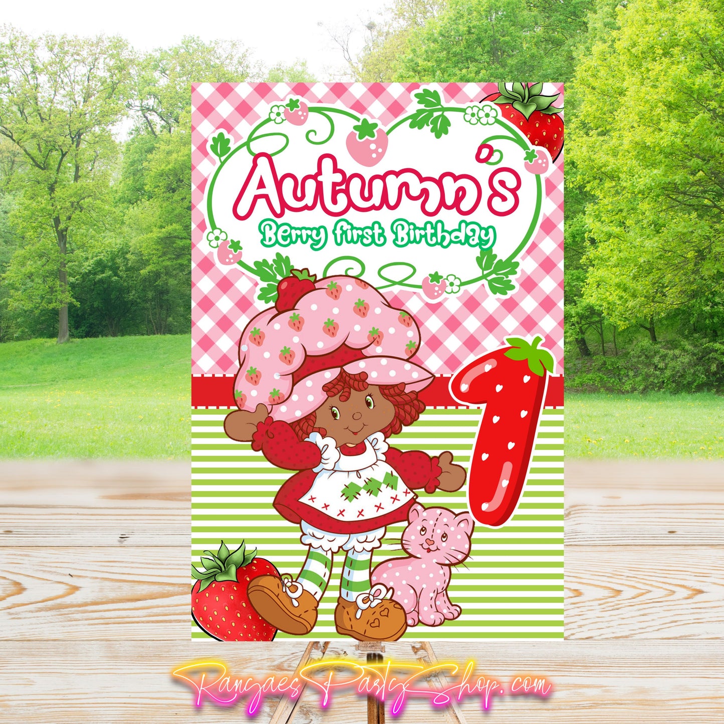 AA Strawberry Shortcake Party Sign | Editable Text with CANVA PRO | Strawberry Shortcake Party | Digital File