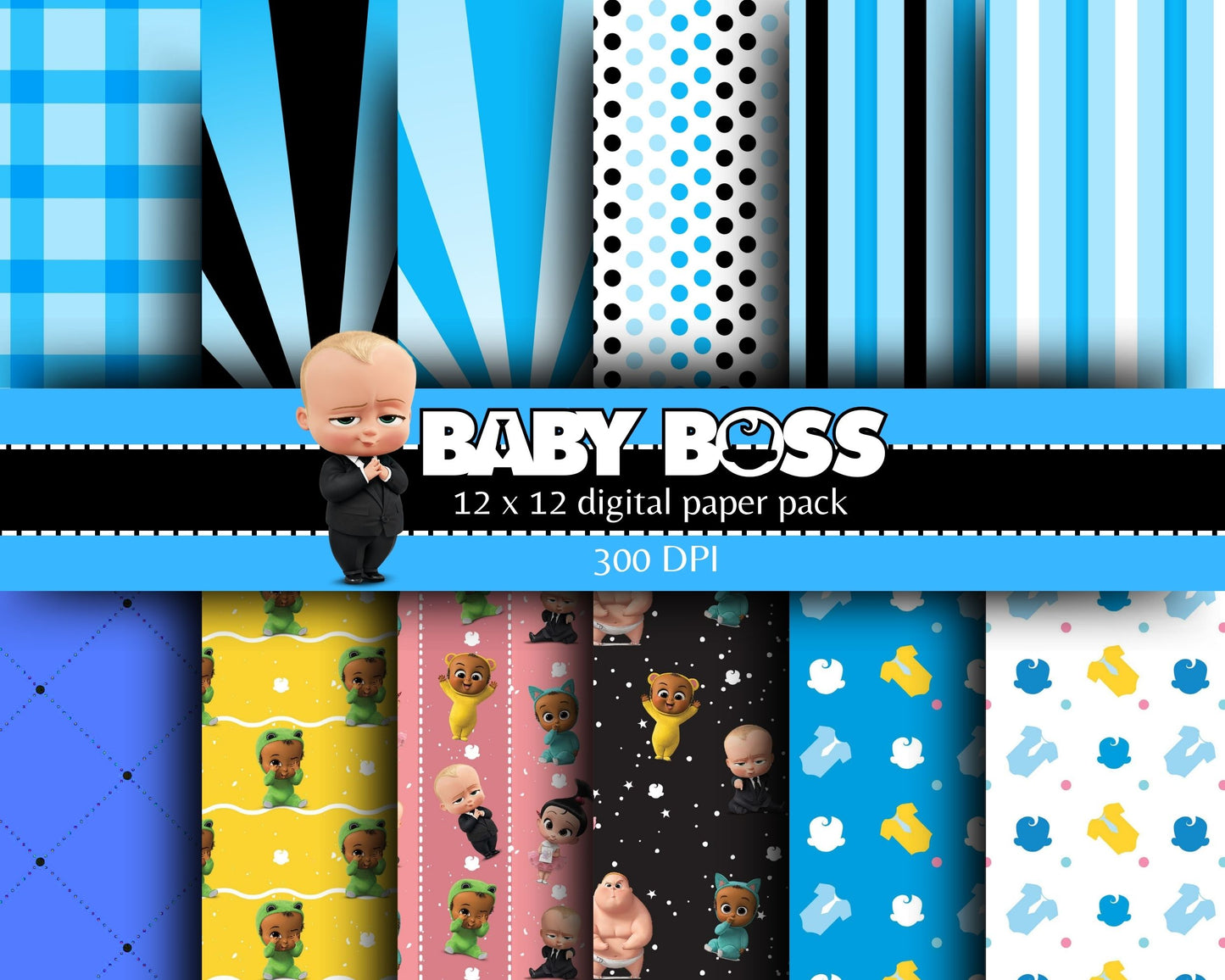 Baby Boy Digital Paper | 12 Digital Papers | Baby Boss Digital Paper | Digital File Only