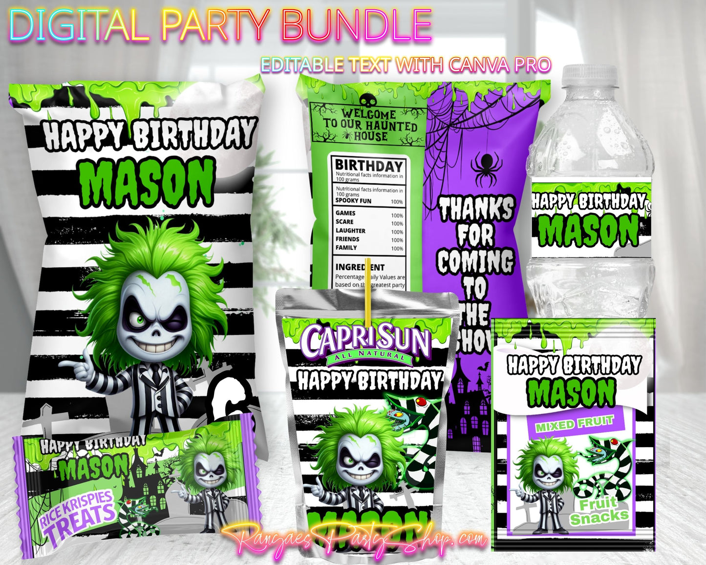 Beetlejuice Digital Party Package | Beetlejuice Birthday Party Bundle | Edit Text with CANVA PRO | Digital File Only