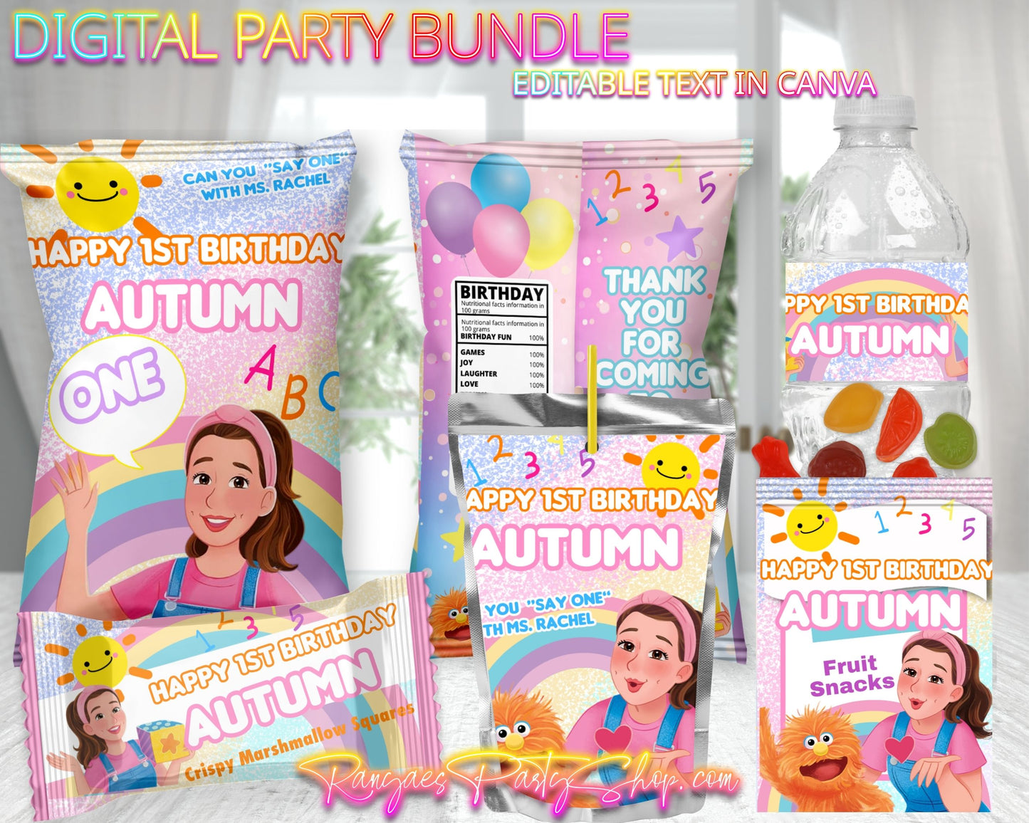 Ms. Rachel Digital Party Package | Ms. Rachel Boy Party | Editable Text with Canva | Digital File Only
