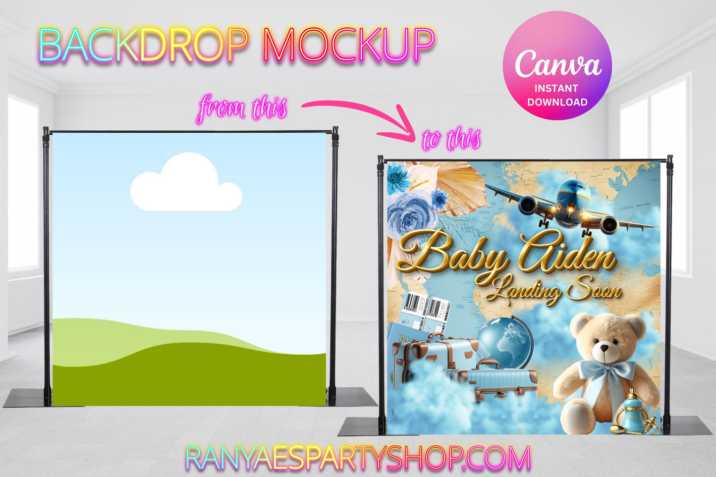 Backdrop Mockup Template | Create Your Own Backdrop Mockups | Blank Mockup | You Design | Design with Canva | Canva Mockup