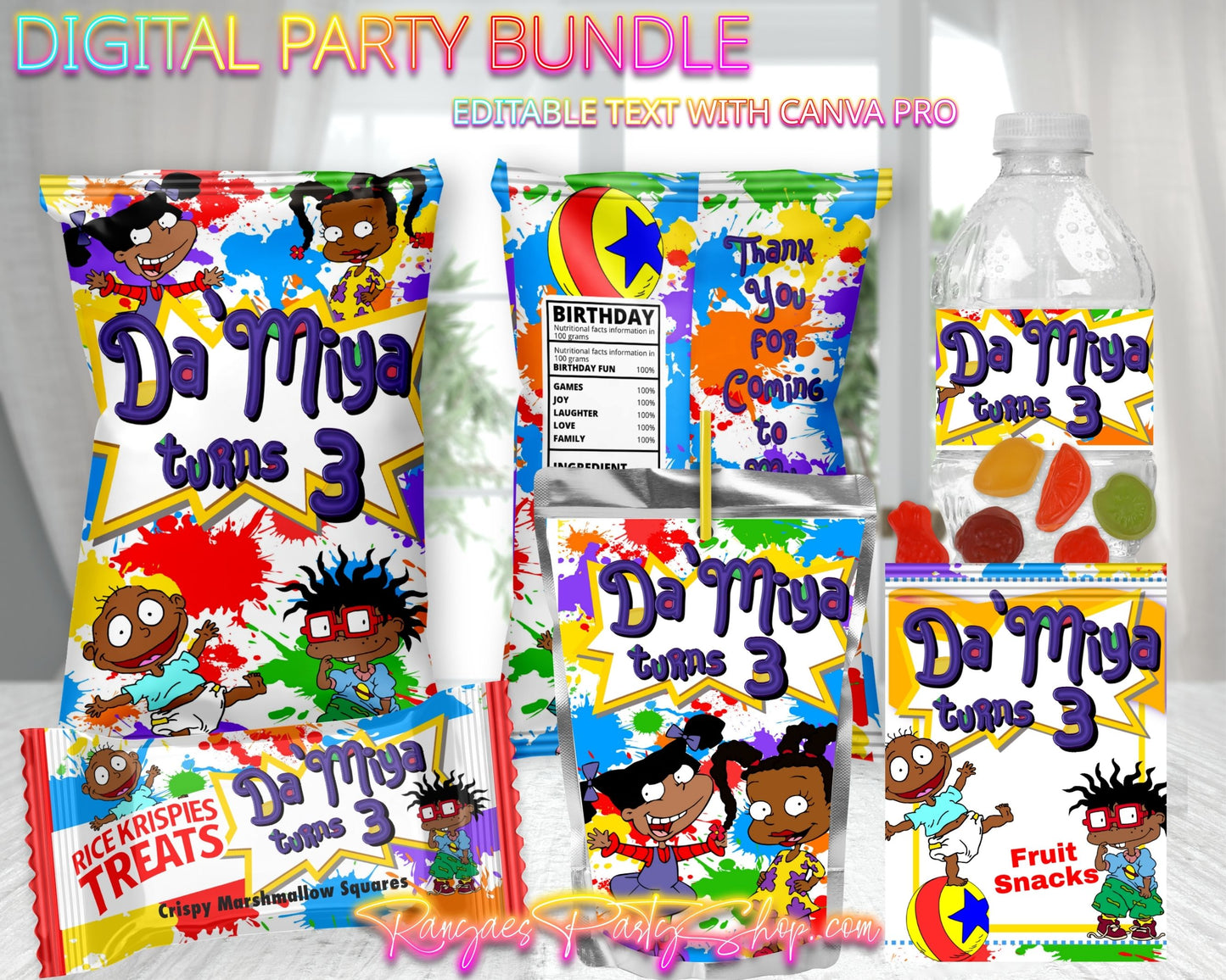 AA Rugrats Digital Party Package | AA Rugrats Birthday Party Bundle | Edit Text with CANVA PRO | Digital File Only