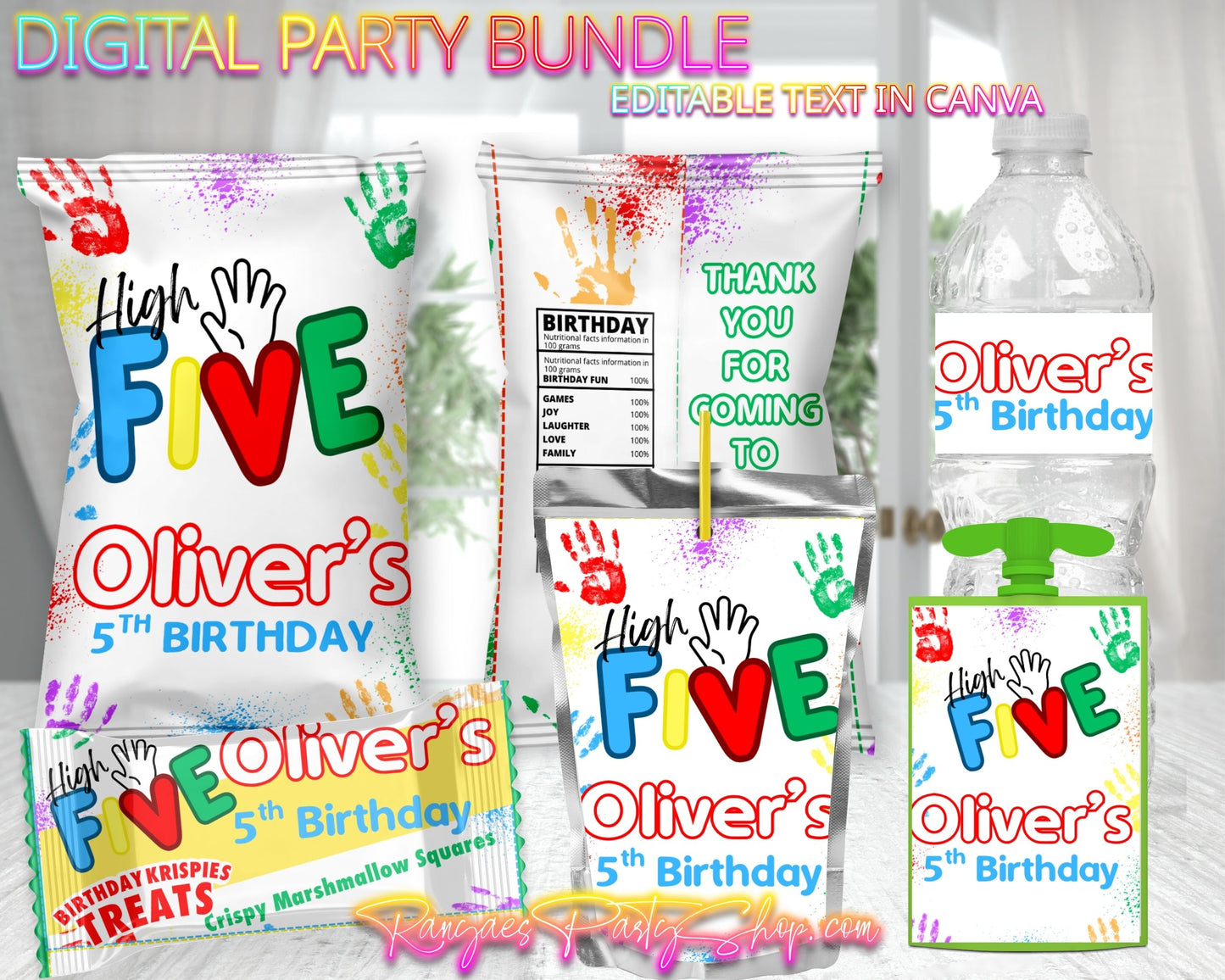 High Five Digital Party Package | High Five Party Bundle | Edit Text with Canva | Digital File Only