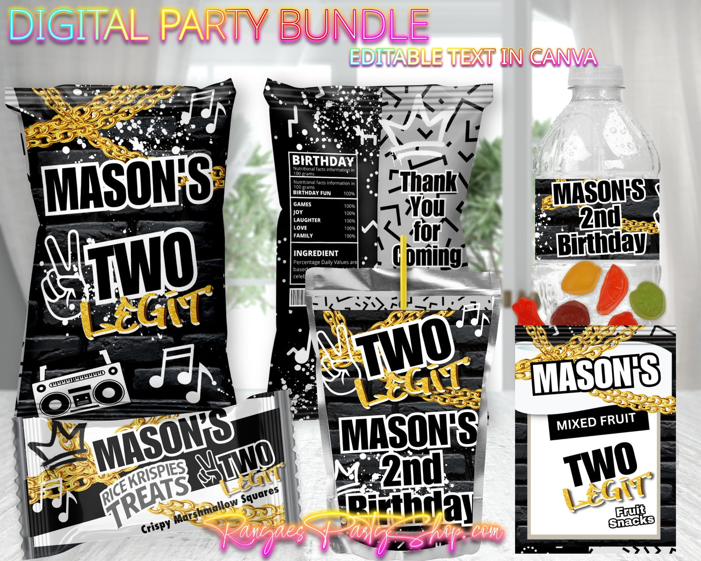 Two Legit Digital Party Package | Two Legit Party Bundle | Edit Text with Canva | Digital File